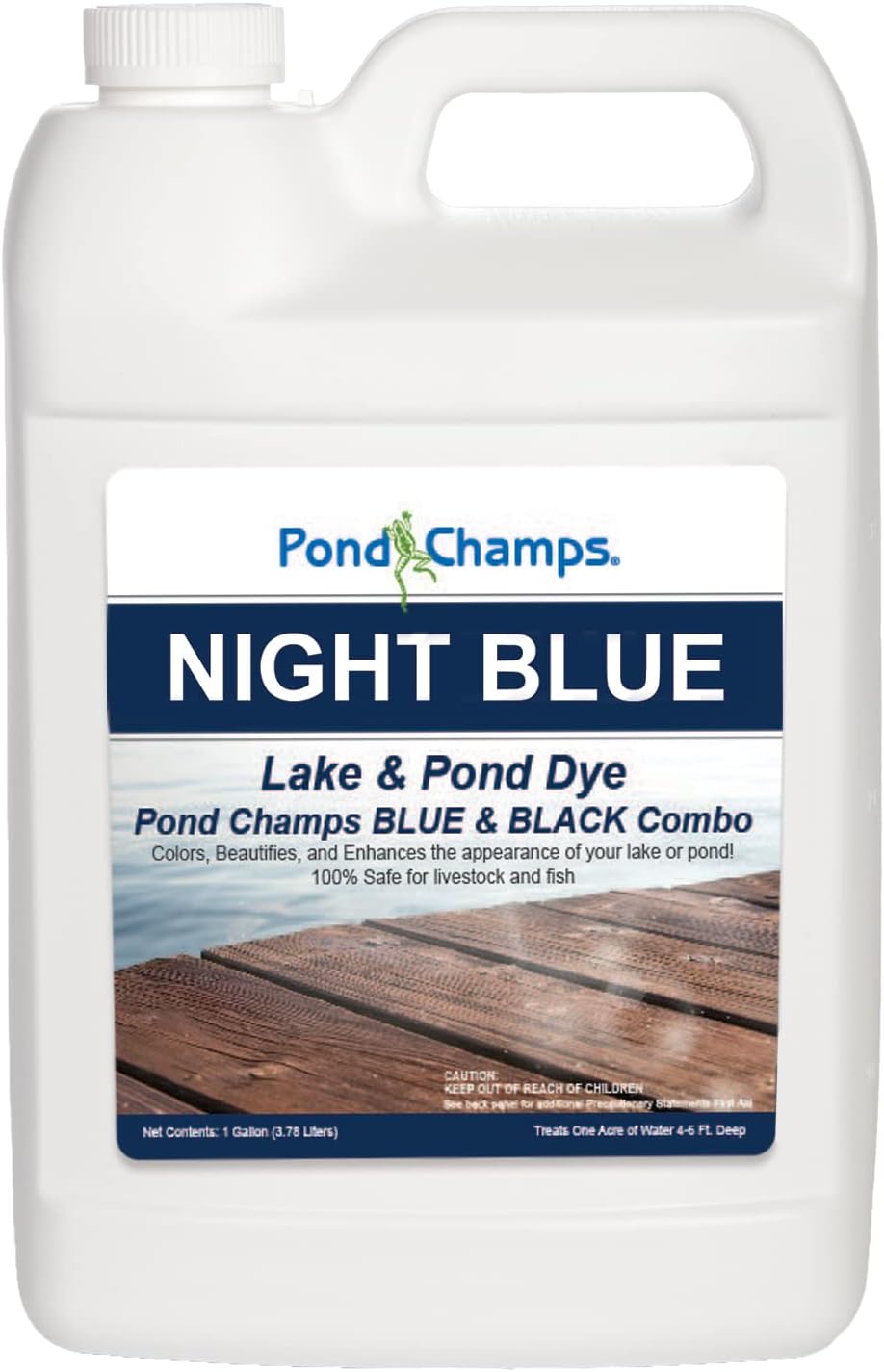Night Blue Lake and Pond Dye - One Gallon of Professional Lake & Pond Dye - Treats Up to 1 Acre - Combination of Pond Champs Blue & Black Dye - Safe for Fish, Wildlife, Pets & Children