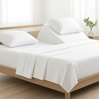 NON Sticky cotton 4 Piece Top Split King Sheet Set for Sleep Number Adjustable Bed, 100% Egyptian Cotton Bed Sheets, 34" Flex Head, Fits 18" Deep Mattress, 78" x 80", White Solid