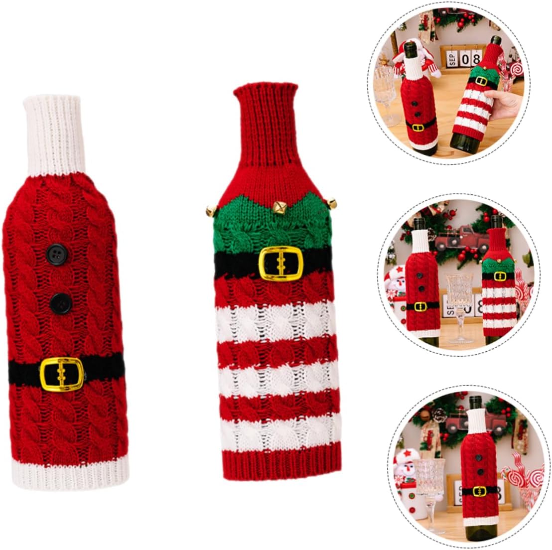 2pcs Christmas Knitting Bottle Sleeves Wine Bottle Cover Xmas