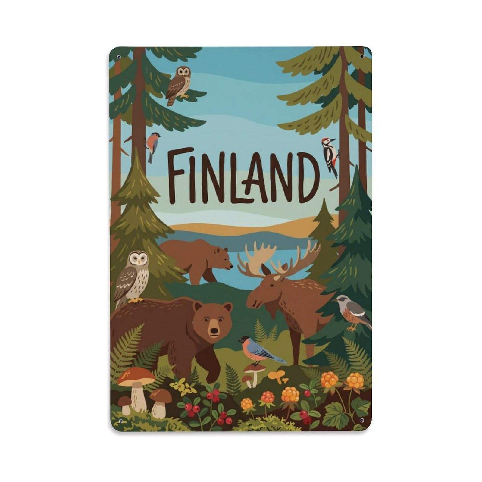 Olhnbad Style Finland Wilderness Bear Forest Travel Nature Metal Tin Sign