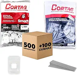 Espaçador Nivelador Cortag 1,5 mm Smart C/ 500 Pçs Cunhas Niveladora Eco C/100 Pçs P/Azulejo Cerâmica Porcelanato Kit Profissional