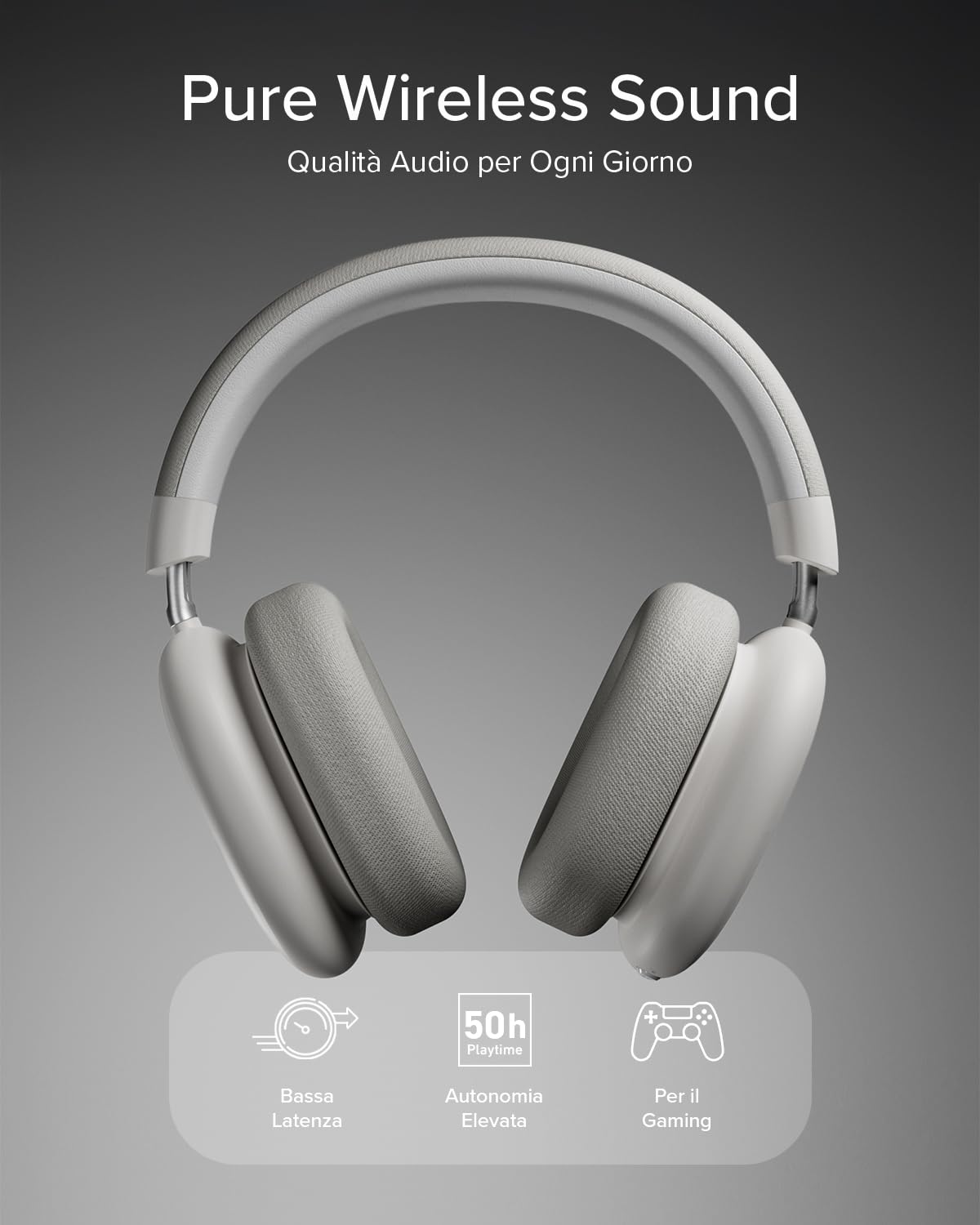 JAZ Pure Wave Cuffie Wireless Gaming On Ear, Jack 3.5mm Incluso | Bassa Latenza, Microfono e Controlli Integrati, Cavo Di Ricarica incluso, per Smartphone, Tablet, Laptop, 50h di Riproduzione