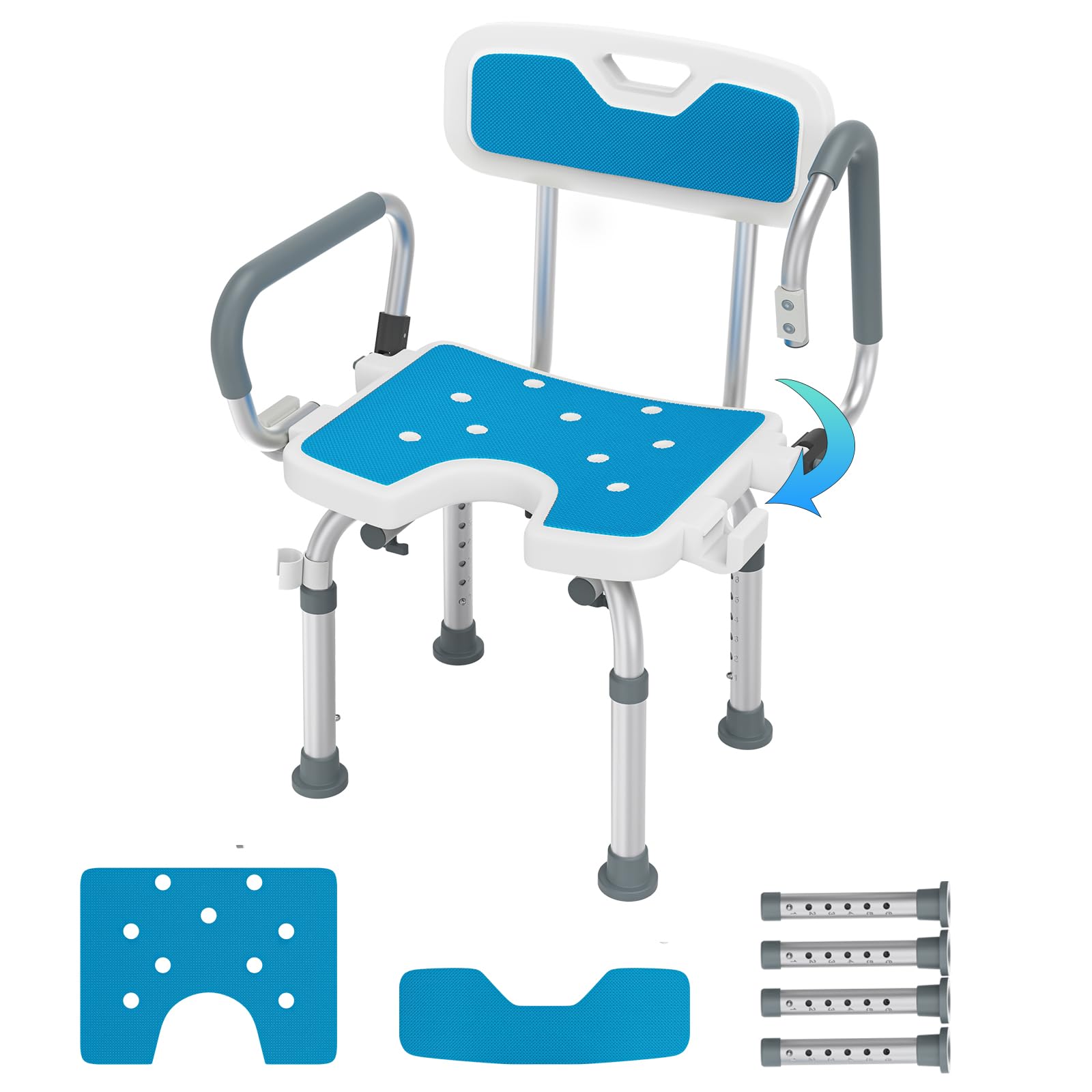 Aufun sedia da doccia con schienale e bracciolo rimovibili, antiscivolo, sgabello da doccia regolabile in altezza, sedia da doccia per anziani - Typpe A