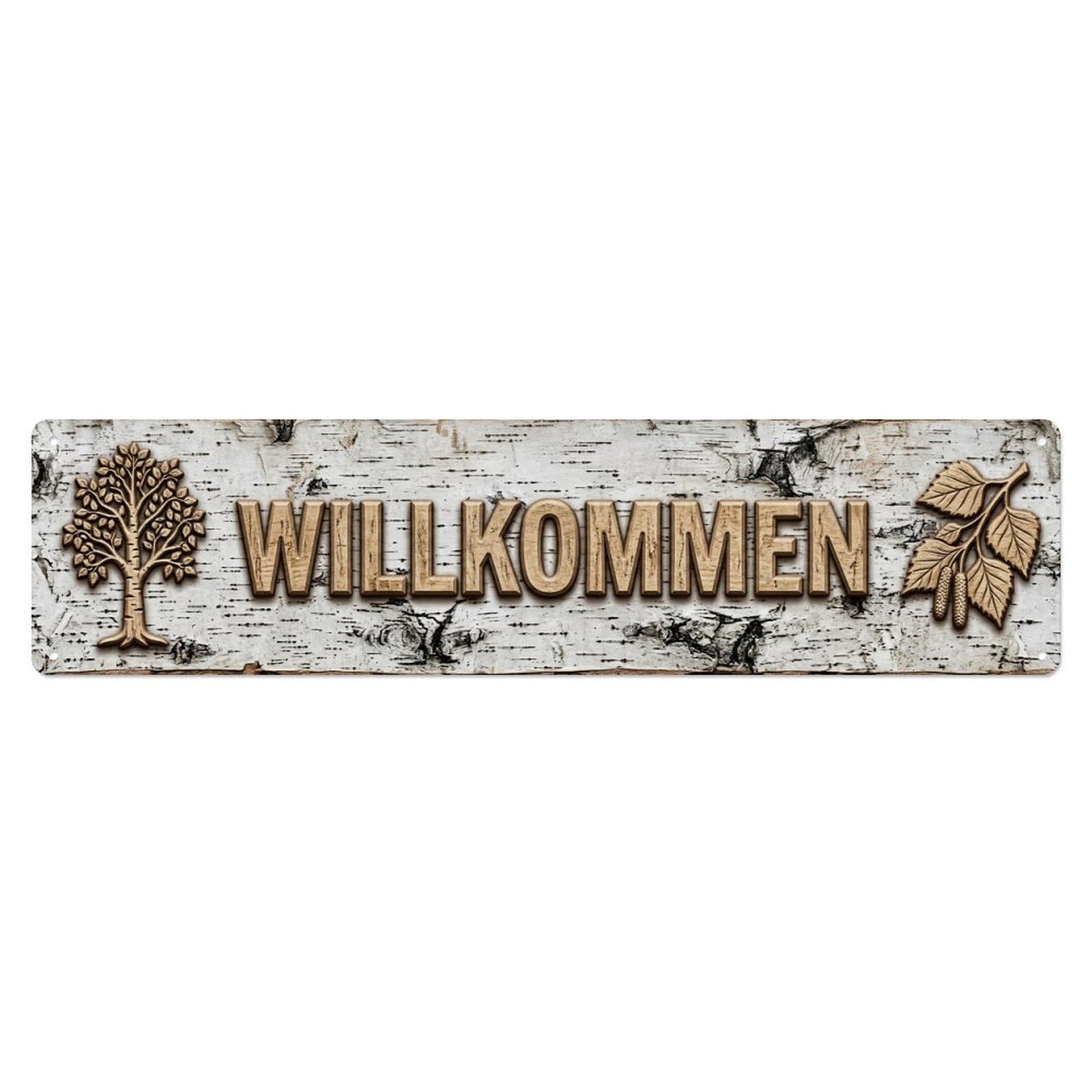Okahys 4X16inch(10X40cm) Birch Bark Natural Wood Welcome Metal Tin Sign