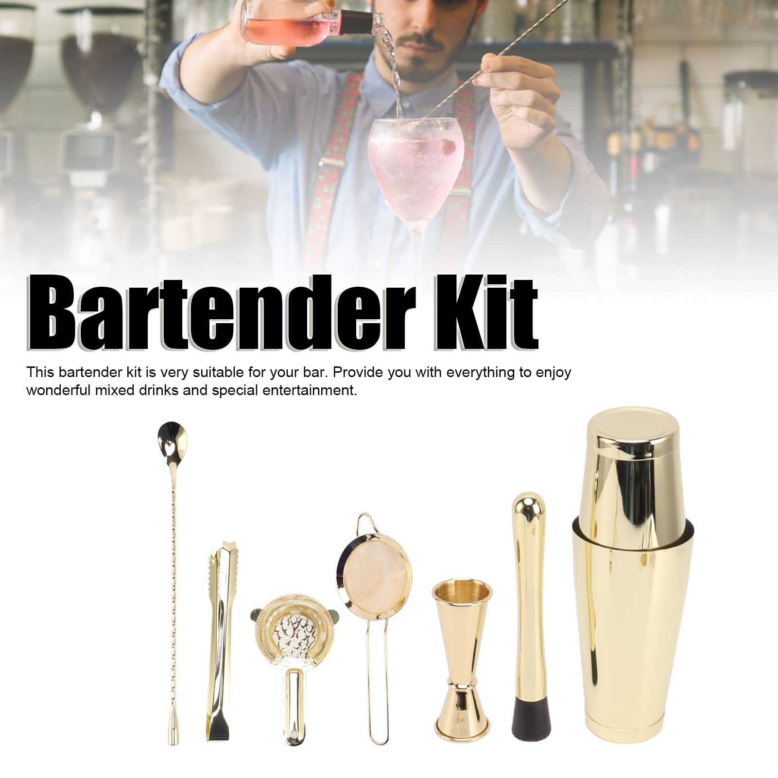 Kit de camarero profesional de acero inoxidable Boston Shaker Tool Set Bar Bars con buen efecto de preservación de temperatura para barras de inicio Entusa de cócteles 9 piezas u (Tipo B)