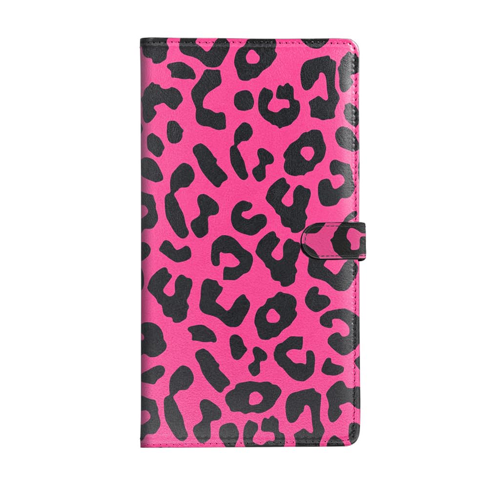 WIRESTER PU Leather Car Registration & Insurance Card Holder, Vehicle Glove Box Organizer, Driver License & Paperwork Holder - Black Hot Pink Leopard
