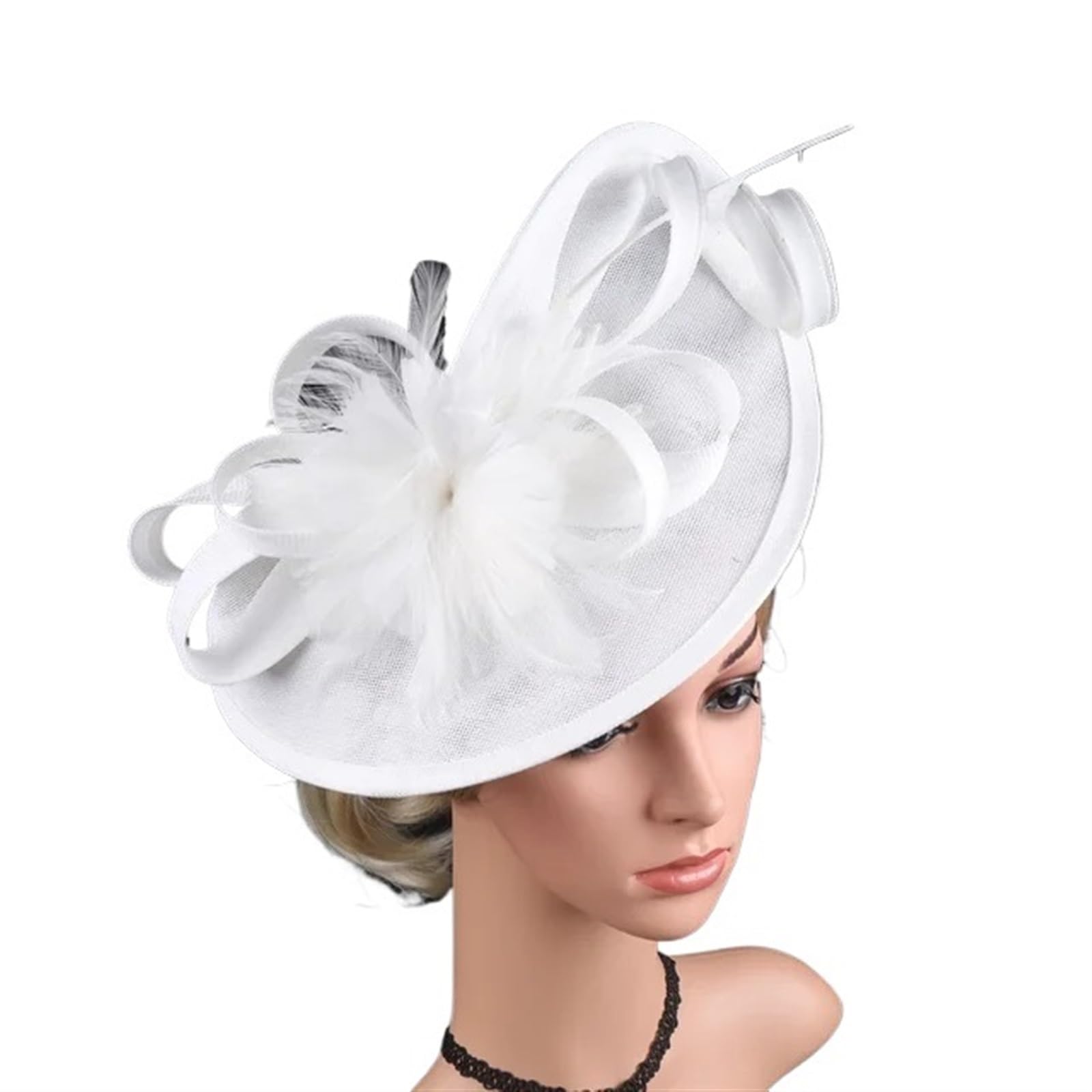 UALXPAO Wedding Hats Fascinator Hat Feather Flower Wedding Headwear for Tea Party,Weddings(White)