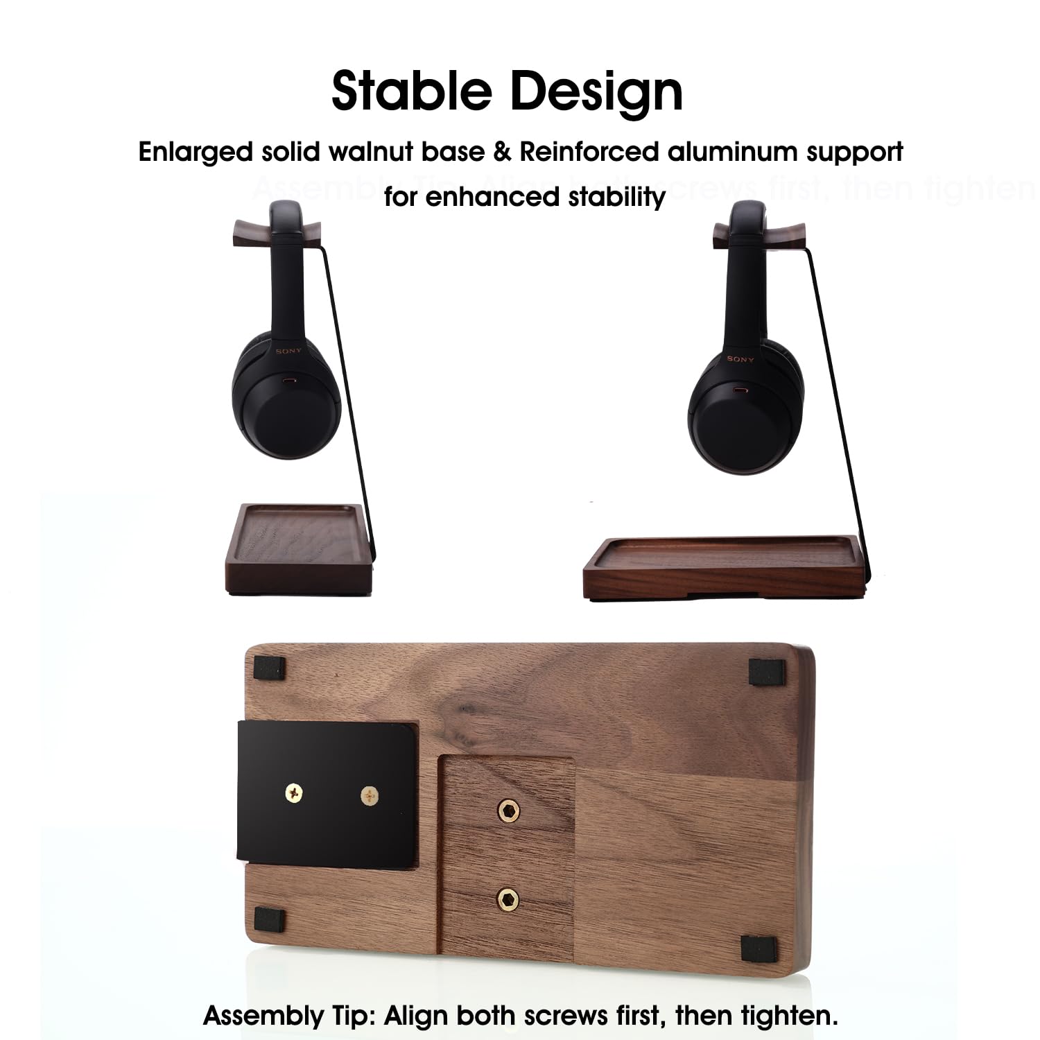 Soporte para auriculares de madera de nogal y aluminio, soporte universal para auriculares modelo A