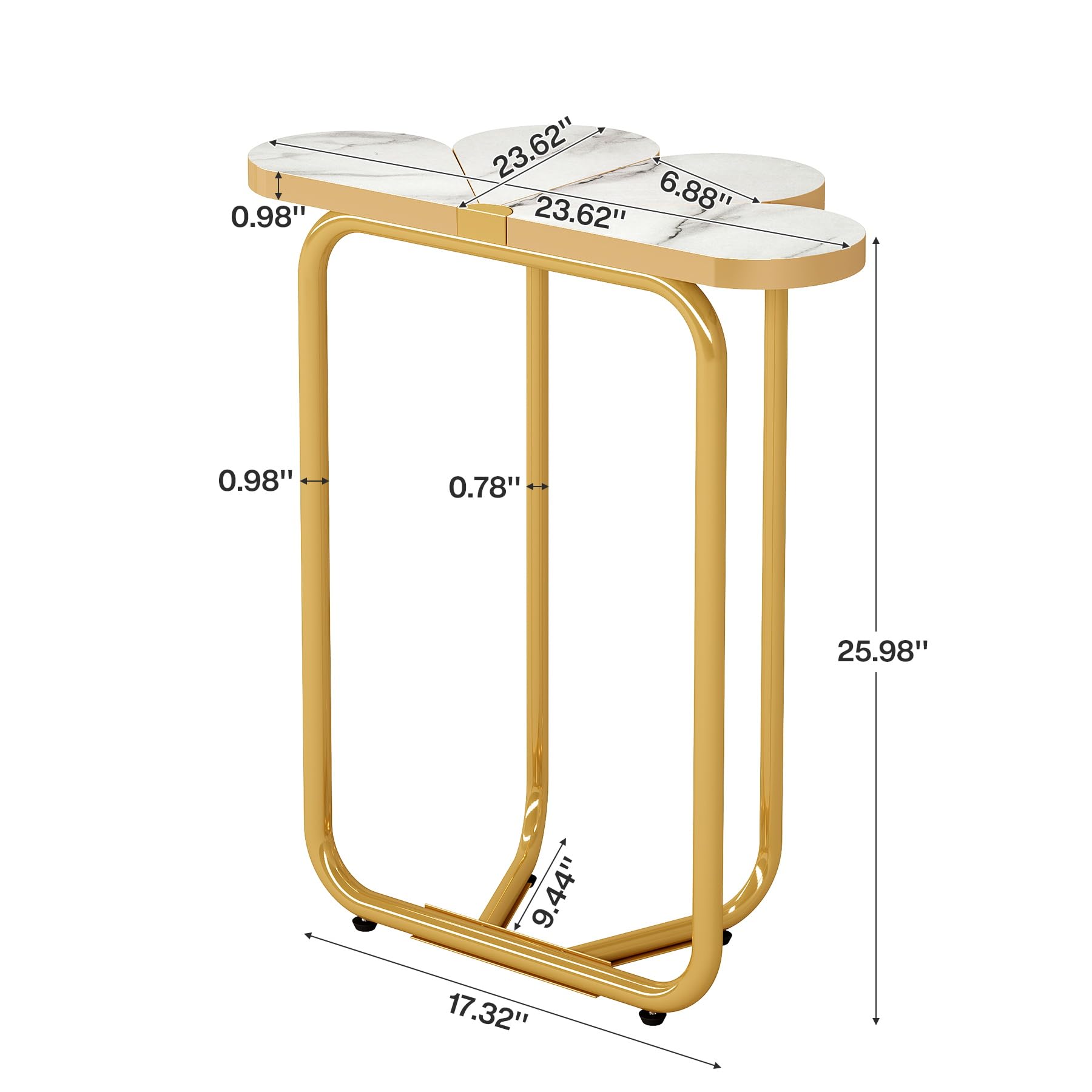 Tribesigns Narrow Side Table, Half-Flower Accent Side Table with Stylish Gold Frame, White and Gold End Tables, 26-Inch Tall Faux Marble Nightstand for Bedroom