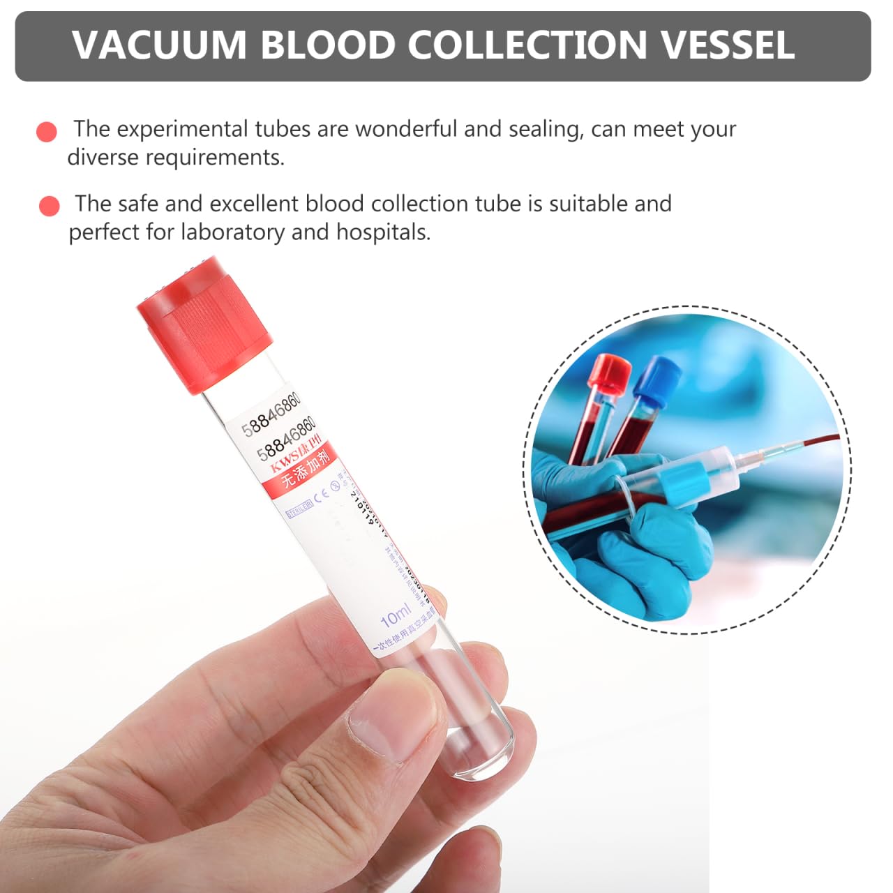La Collecte de Sang Veineux Sérum Tube: en Plastique Vacutainer Tube Pression Négative Sang Tube 10Ml 100Pcs avec Couvercle sur Le Récipient pour Laboratoire Laboratoire De