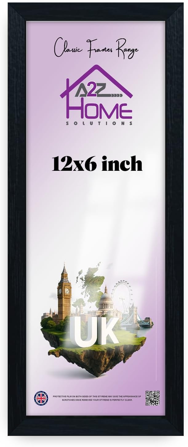A2Z Home Solutions Panoramic Black 12x6 Inch Solid MDF Flat Poster Frame – Premium Textures with HD Perspex, Metal Clips Ideal for Home, Office, Gallery, or Studio Display -(Black)
