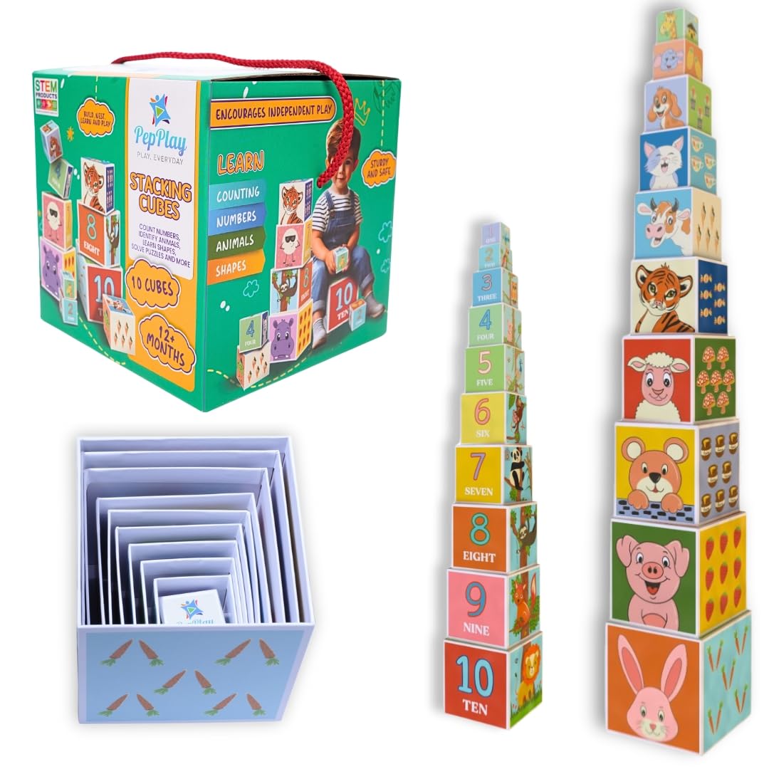 PepPlay Stacking And Nesting Cubes Educational Toys, Early Learning, Brain Activity, Travel-Friendly Toy For Toddlers, Montessori Toys For 1+ Year-Old, Gift For 1, 2 Years Old Boys & Girls, Multicolor