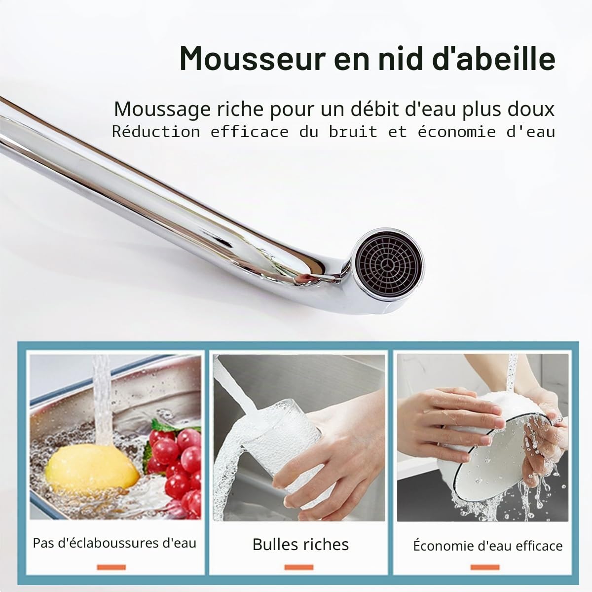 Robinet de Cuisine Mural Chromé, Mitigeur d'évier Cuisine de Murale, Robinets Mélangeurs Double Poignée Froide et Chaude Rotatif à 360° avec Bec Long pour Salle de Bain Buanderie