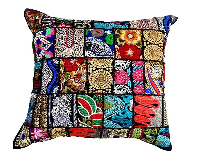Buy Ayodha Art Décor Patchwork Cushion Cover Embroidery Black Beautiful