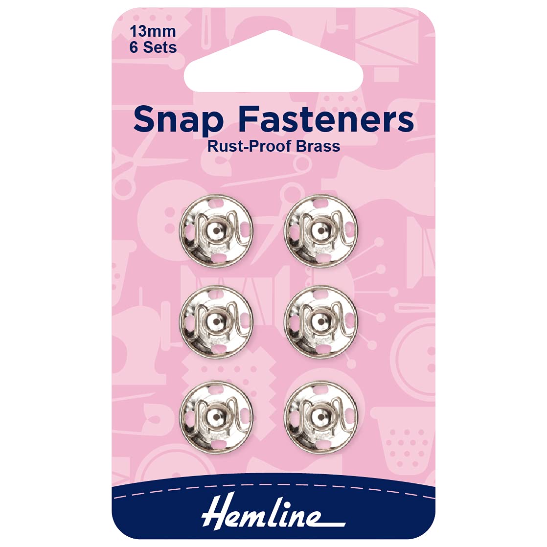 Hemline Silver Sew On Snap Fasteners 13Mm Nickel