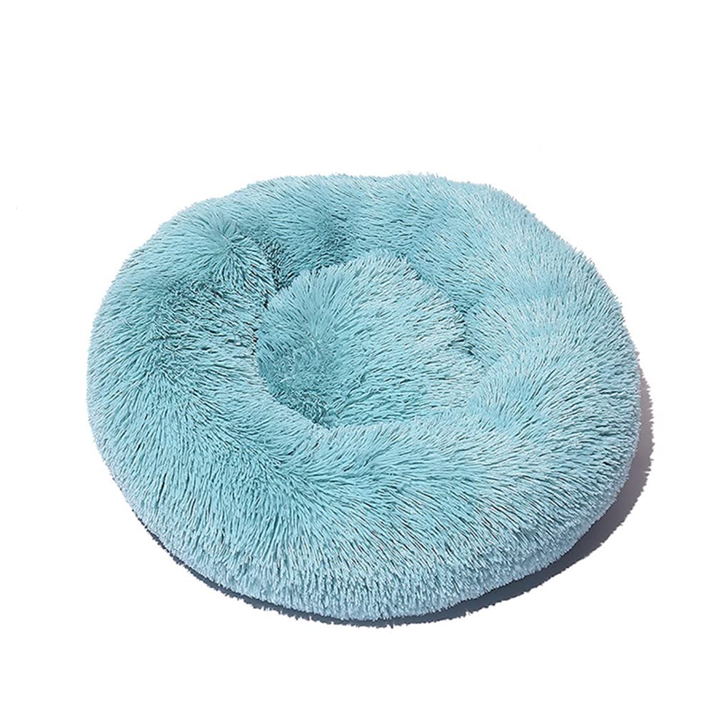 Lukery Dog Cat Donut Bed, Fluffy Plush Puppy Kitten Cuddler Round Bed, Warm and Soft Pet Cosy Anti Anxiety Beds for Small/Medium/Large Dogs (100CM,Pale marine green)