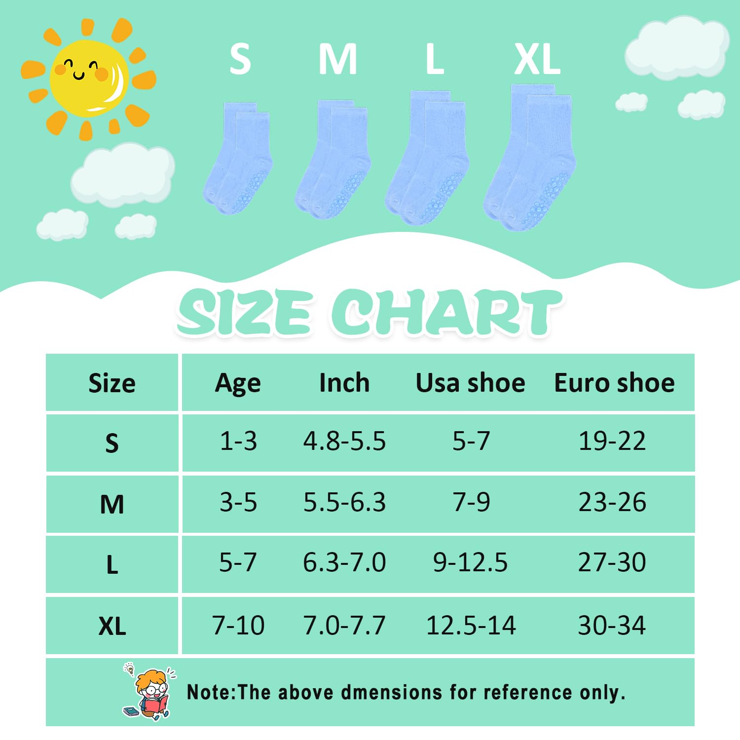 SkiBeaut 15 pares de calcetines antideslizantes para niños de 1 a 10 años