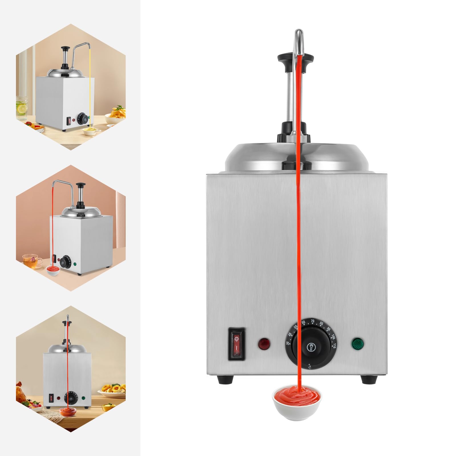 Dispensador de salsa de acero inoxidable, 2,5 litros, dispensador de salsa eléctrica, bomba de temperatura ajustable, 800 W, dispensador de chocolate, dispensador de especias para buffet,