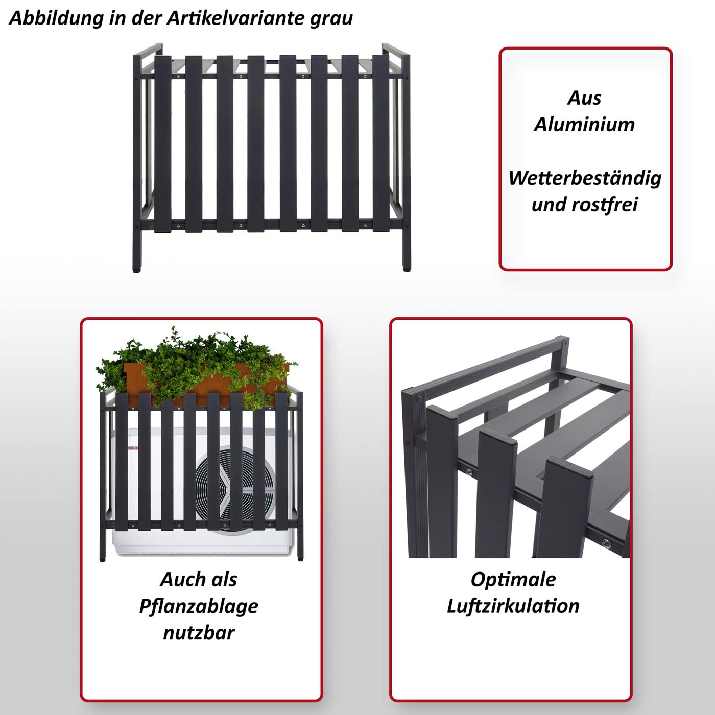Mendler Copri condizionatore Esterno Copertura Protettiva e Decorativa HWC-K58 80x90x39cm Alluminio - Grigio