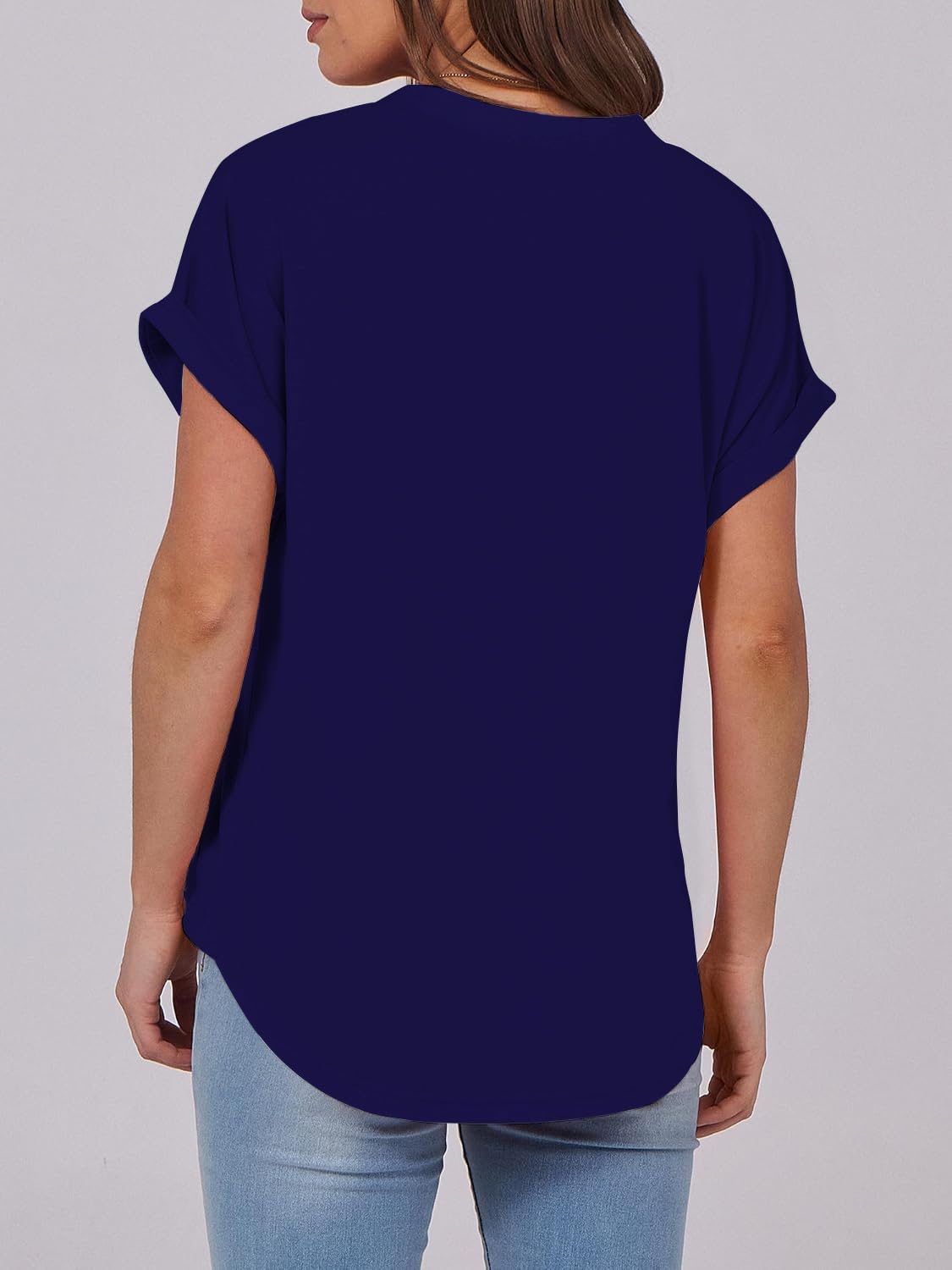 Cuptacc T-shirty Damska V-Wycięcie Oversize Koszula Damska Lato Krótki Rękaw Elegancka Z Listwa Guzikowa Top