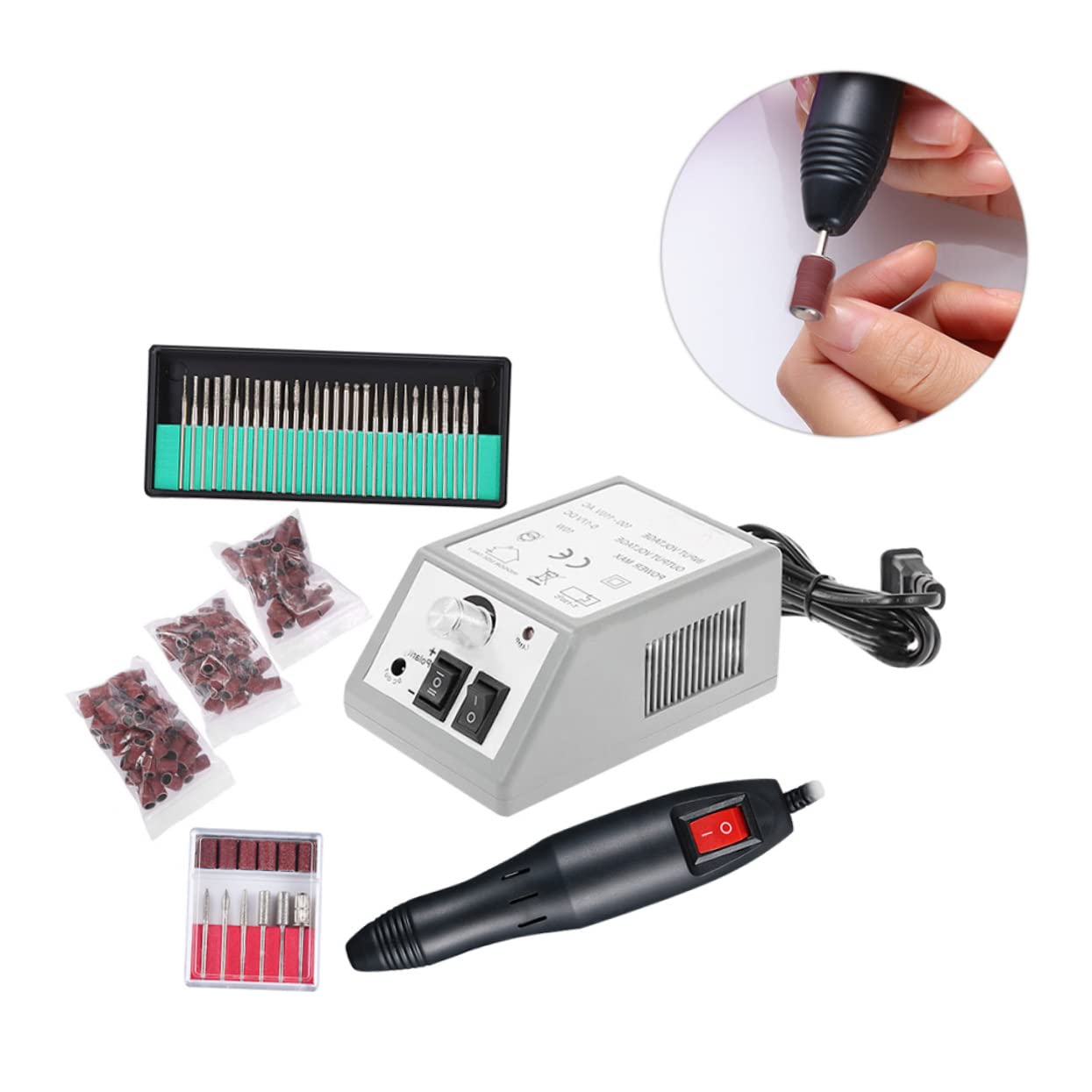 Taladro Eléctrico para Uñas 20000 Rpm, Kit de Manicura | 6 Puntas Estándar, Plástico y Metal, Agarre Cómodo, Uso Profesional y Doméstico