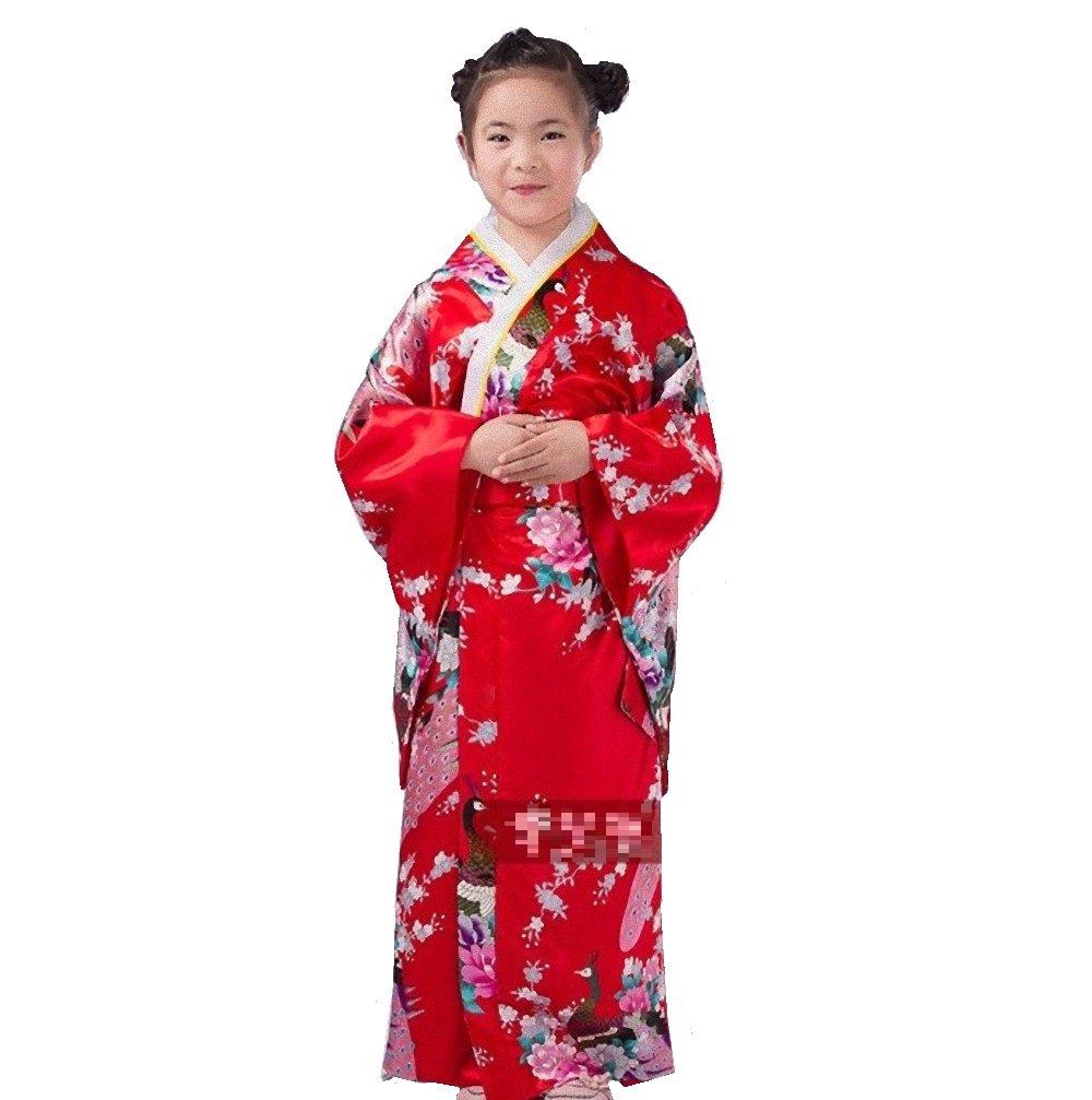 CNS Kimono Robe [ Flower Design for Kids ] Japanese Traditional Costume (51.2 inch (130cm), Red)