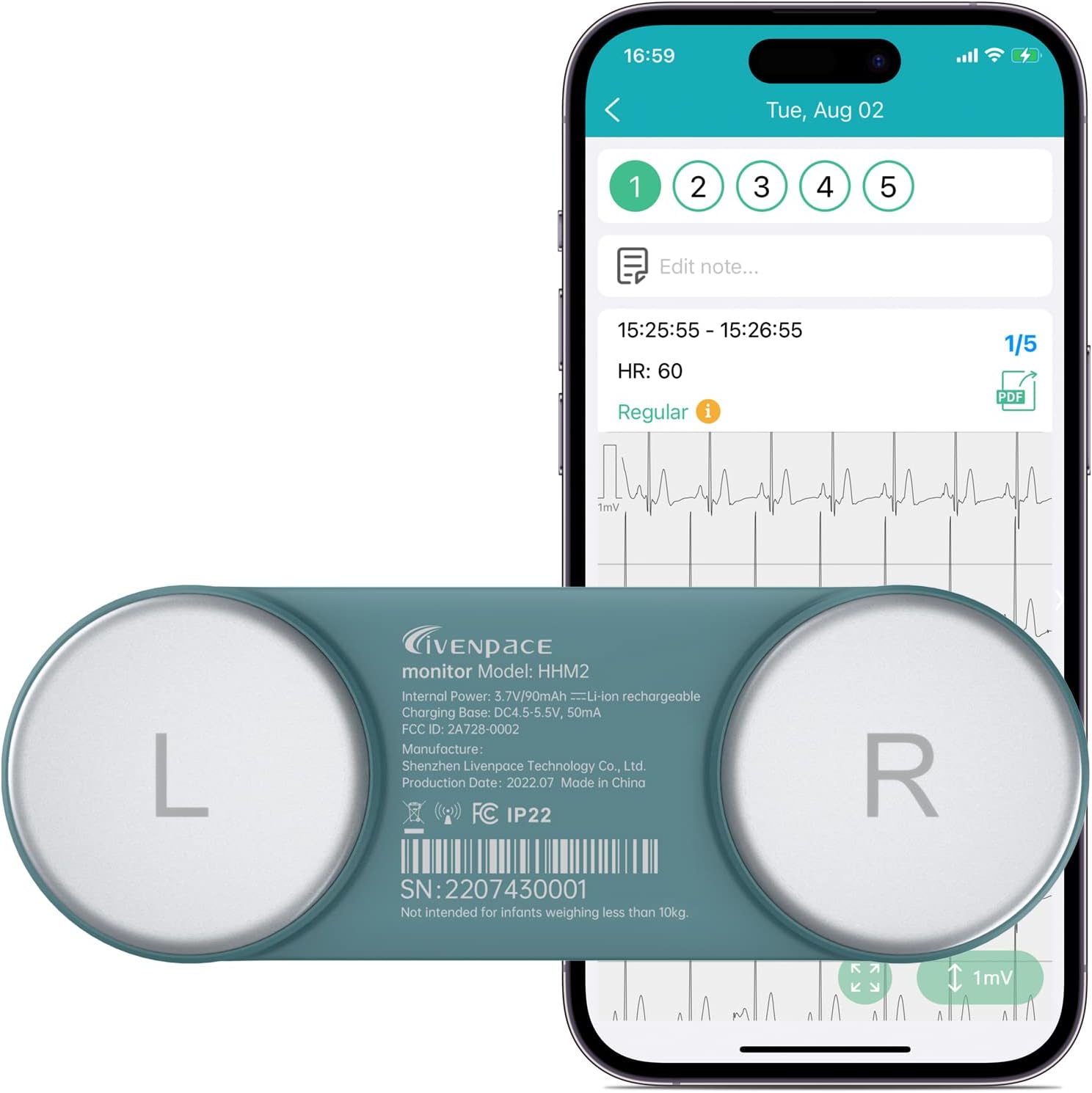 Livenpace HR Monitoring Device, Personal Bluetooth Monitor for Rhythm Waveform, Home