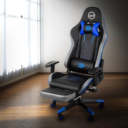 Miniatura 2 de DNA MOTORING RSC-G100BL RSC-G100BL - Asiento para silla de videojuegos, reposabrazos ajustable, reposapiernas extraíbles, soporte lumbar, almohada