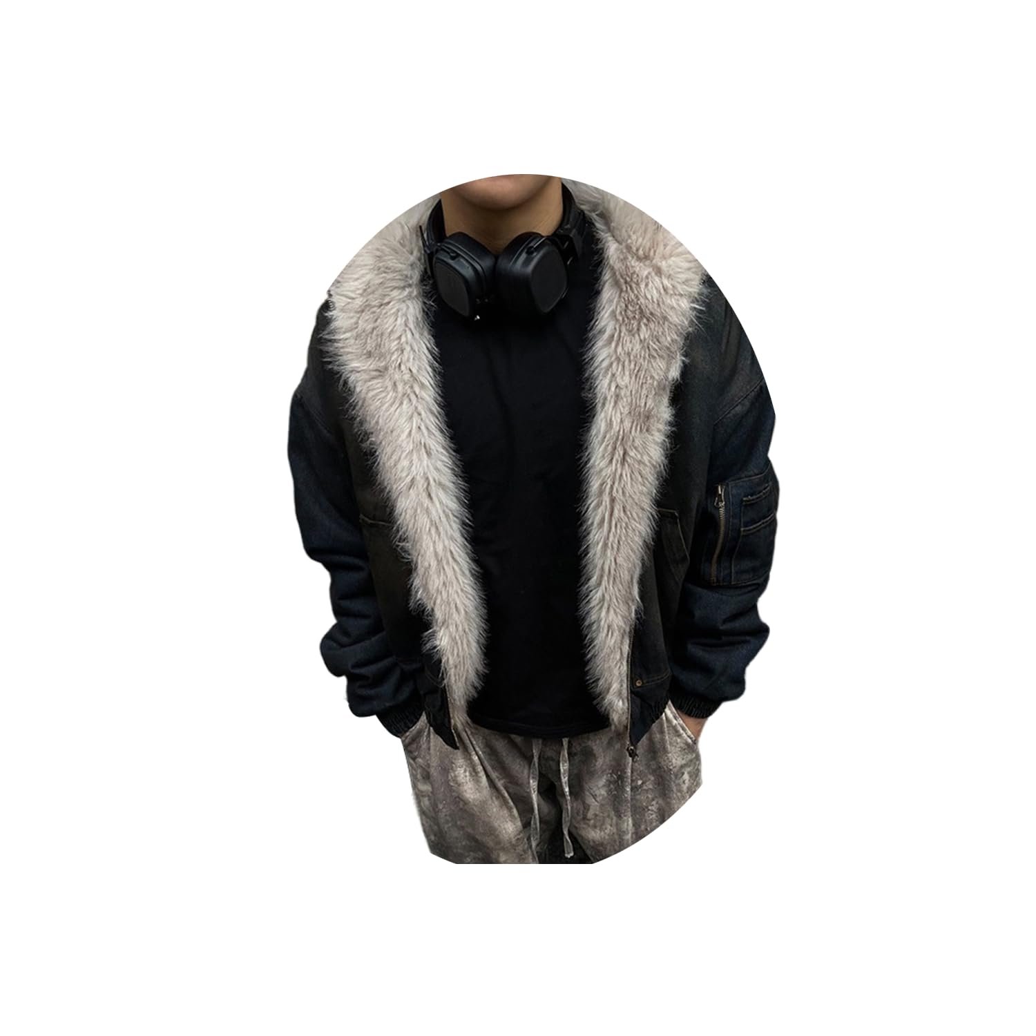 ORANDESIGNE Winter Jacke Herren-Mäntel Winter Steppjacke Unisex Baggy Y2K Zip Up Hoodie mit Fellkapuze