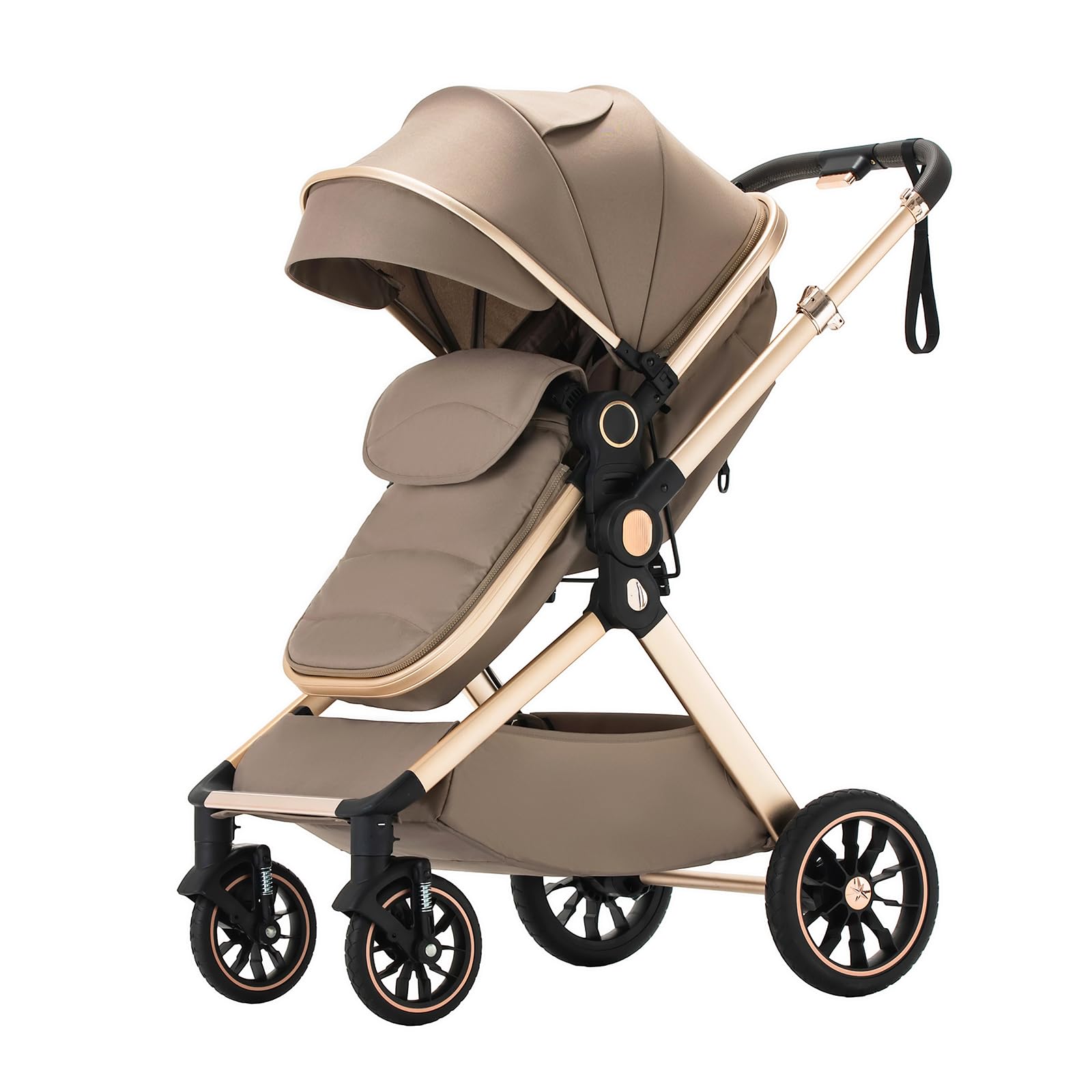 Passeggino trio,Carrellino per Bebè città 22kg con sedili,Passeggino pieghevole con vista alta,Buggy combinato pneumatici in gomma e vagone per bebè in alluminio (U9-X/BROWN, U9-X)