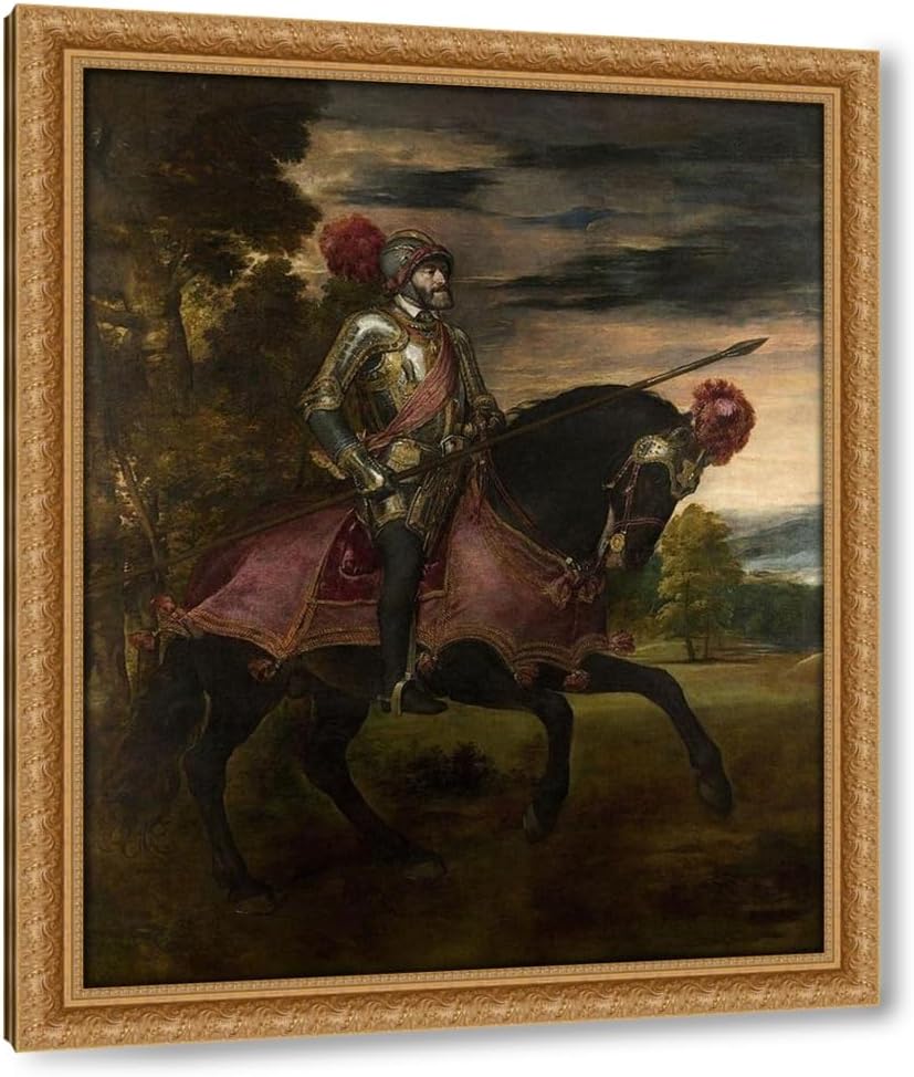 ArtDirect Titian 20x24 Black Modern Framed Art Print Titled: Equestrian Portrait of Charles V
