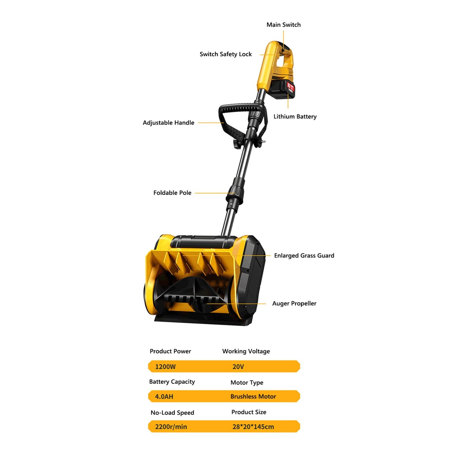 Spazzaneve elettrico 20V,Neve bagnata/pesante,Senza fili con portata di 25 piedi e pulizia in profondità di 12 pollici,Lanceneve per viali/passeggiate/terrazze(2x20V)