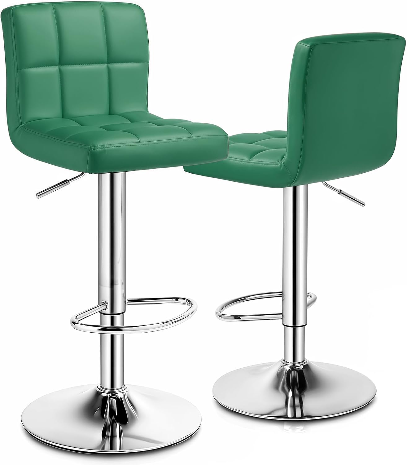 Magshion Bar Stools Set of 2, PU Leather Counter Height Barstools Armless Adjustable Swivel Bar Chairs with High Back for Kitchen, Teal Green