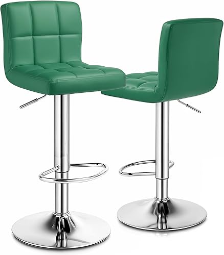 Miniatura 77 de Magshion Juego de 2 taburetes de bar, modernos taburetes de bar giratorios de piel sintética con respaldo, sillas de bar cuadradas ajustables sin