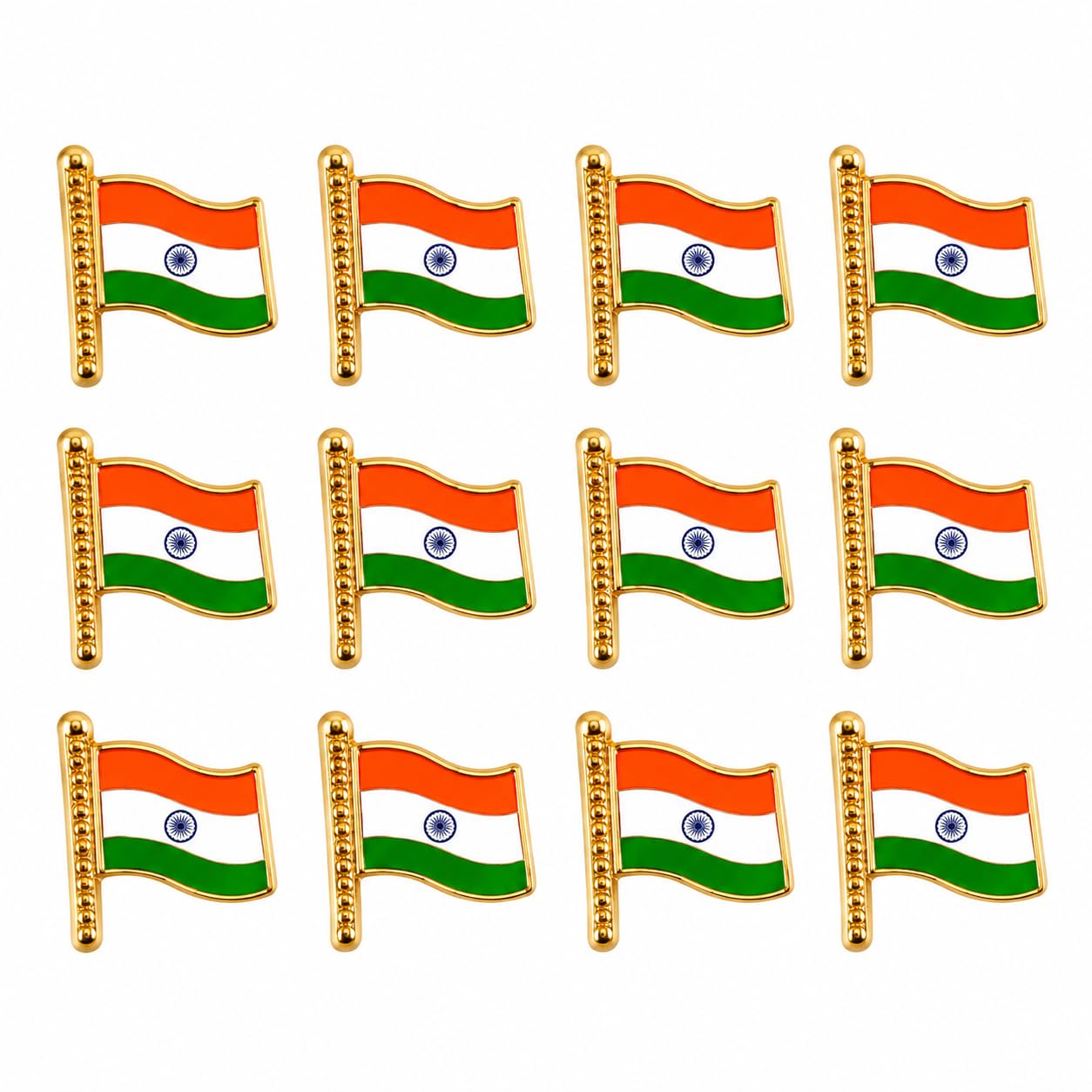 pmw Indian Flag Lapel Pin Badge Pack of 12 | Premium Metal Enamel Tricolor Flag Brooch with Secure Pin Back | Plastic Packed | Ideal for Independence Day, Republic Day, School, NCC, Office & Events-picture-4