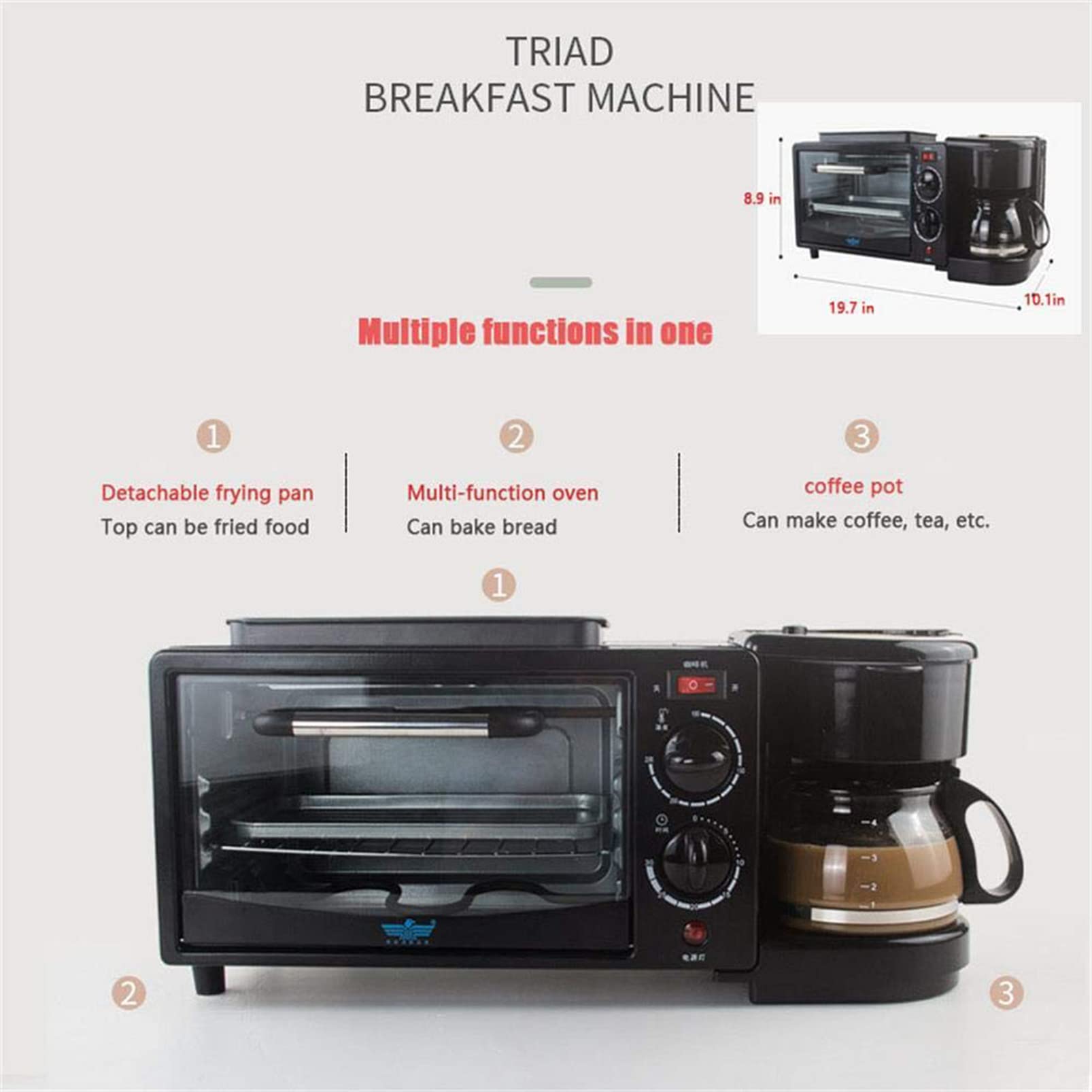 Estación de Desayuno Máquina de Desayuno pequeña Máquina de sándwich a la Parrilla eléctrica Multifuncional Sartén Mini Horno Cafetera Adecuada for electrodomésticos de Cocina