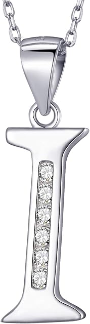 MASADA 925 Sterling Silver Letter Necklace - Initial Pendant with Zircon Stones - Personalised Alphabet, Teens & Girls - 46 cm - 18 inch Chain in Velvet Bag