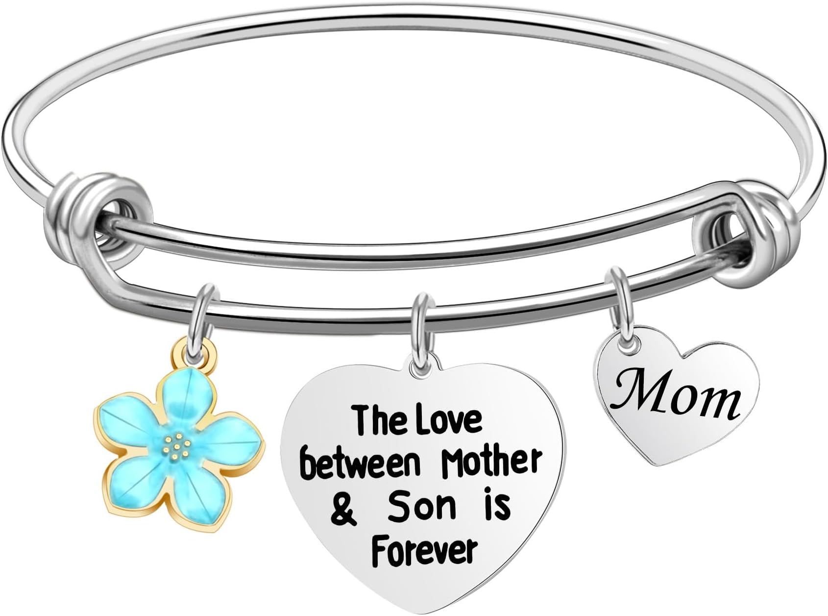 AeoraMom Gift From Son,Thank You Appreciate Silver Dangle Bangle Bracelet The Love Between Mother & Son Is Forever For Women Mom Stepmom Mother Birthday Christmas Mother's Day Pendant Jewelry