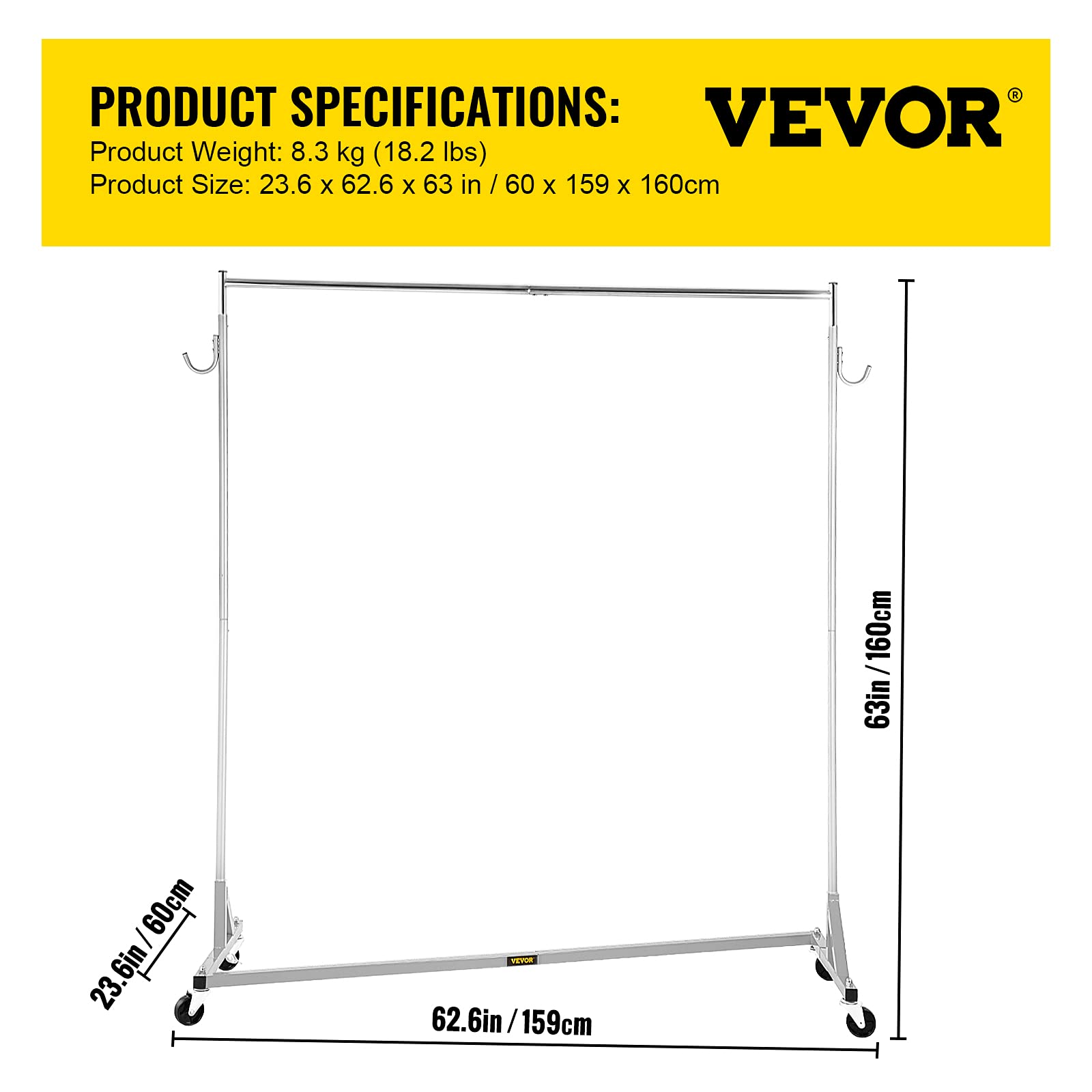 VEVOR Z Rack, Industrial Grade Z Base Garment Rack, Height Adjustable