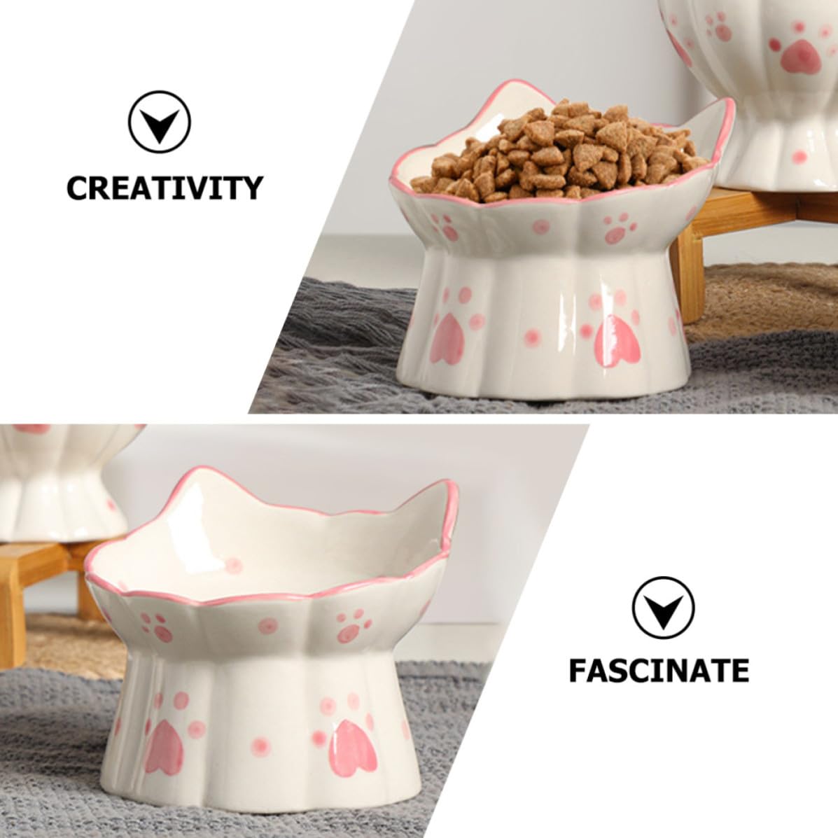 Veemoon Gamelles Surélevées en Céramique pour Alimentation et Hydratation Quotidienne Lot de 2 Design Stable et Forme Oreilles de Chat pour Chats