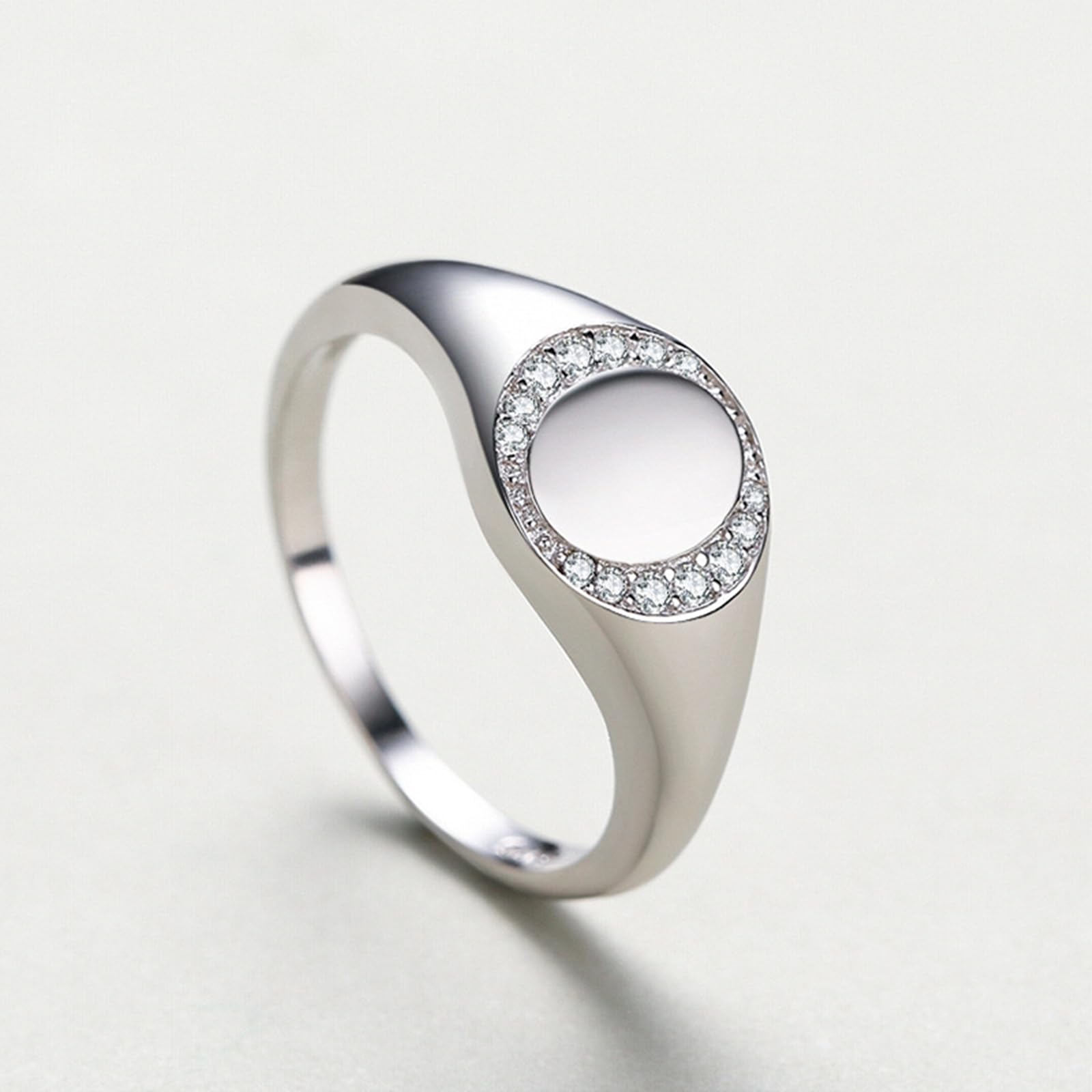 Damen Ringe Verlobung 925 Sterlingsilber Zirkonia, Runder, Glänzender Stempel Echt Silber Ringe Damen, 49 (15.6)-60 (19.1), Geeignet für Jahrestag
