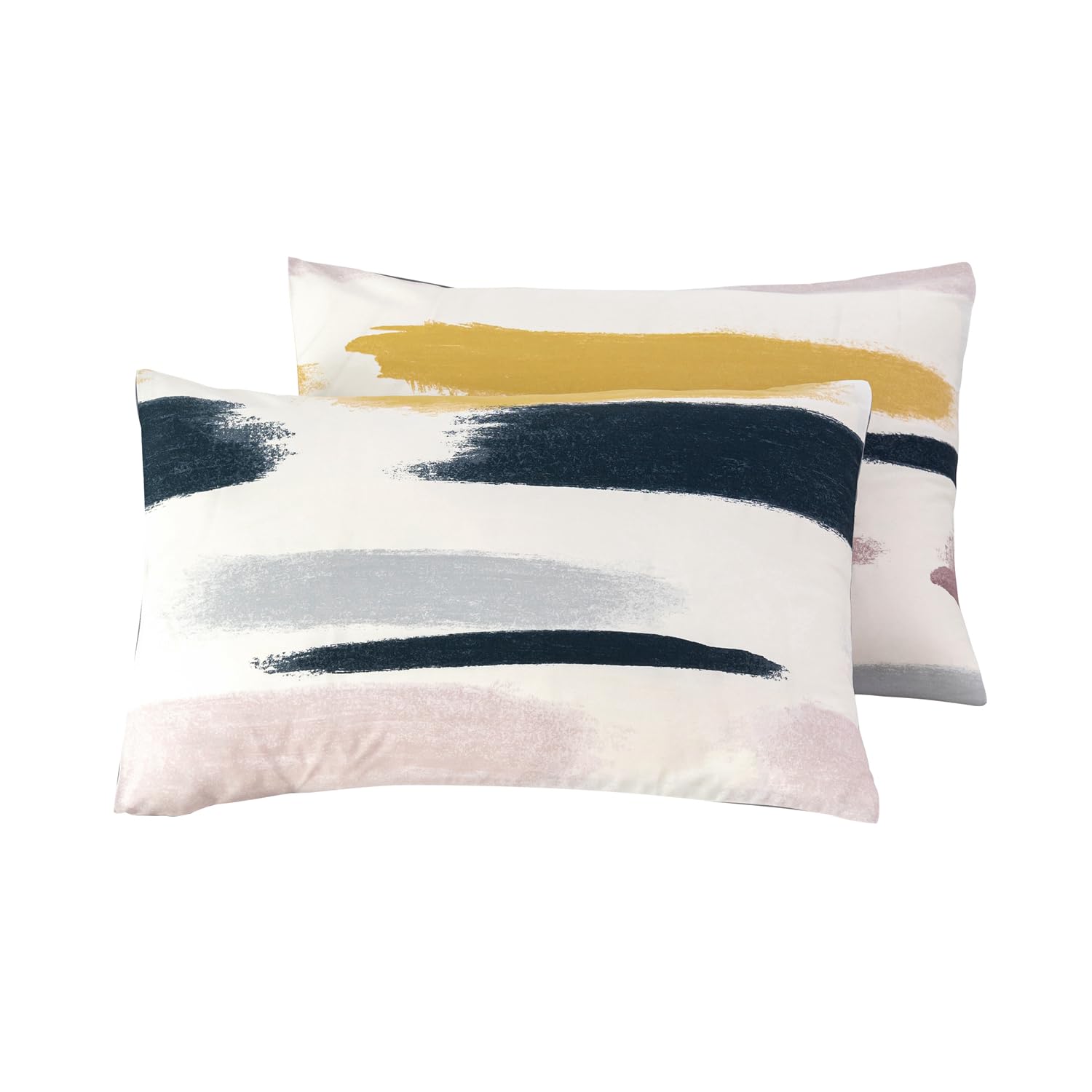 SUSYBAO Pillow Cases 100% Cotton King Size Set of 2 Abstract Colorful Geometric Print Bed Pillow Covers Mustard Yellow Aesthetic Striped Pillowcases