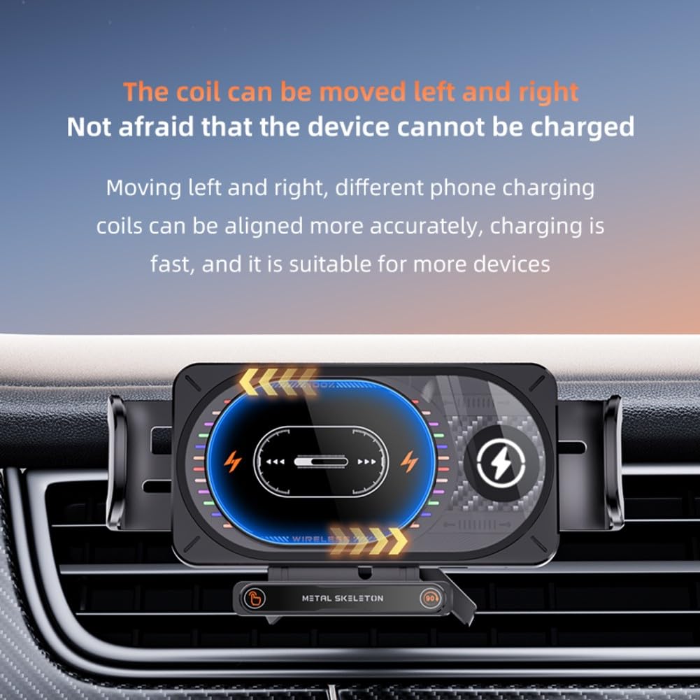 Cargador de coche inalámbrico rápido de 15 W con luz RGB, soporte de ventilación ajustable para Samsung Galaxy Fold and Flip, rotación vertical horizontal de la pantalla