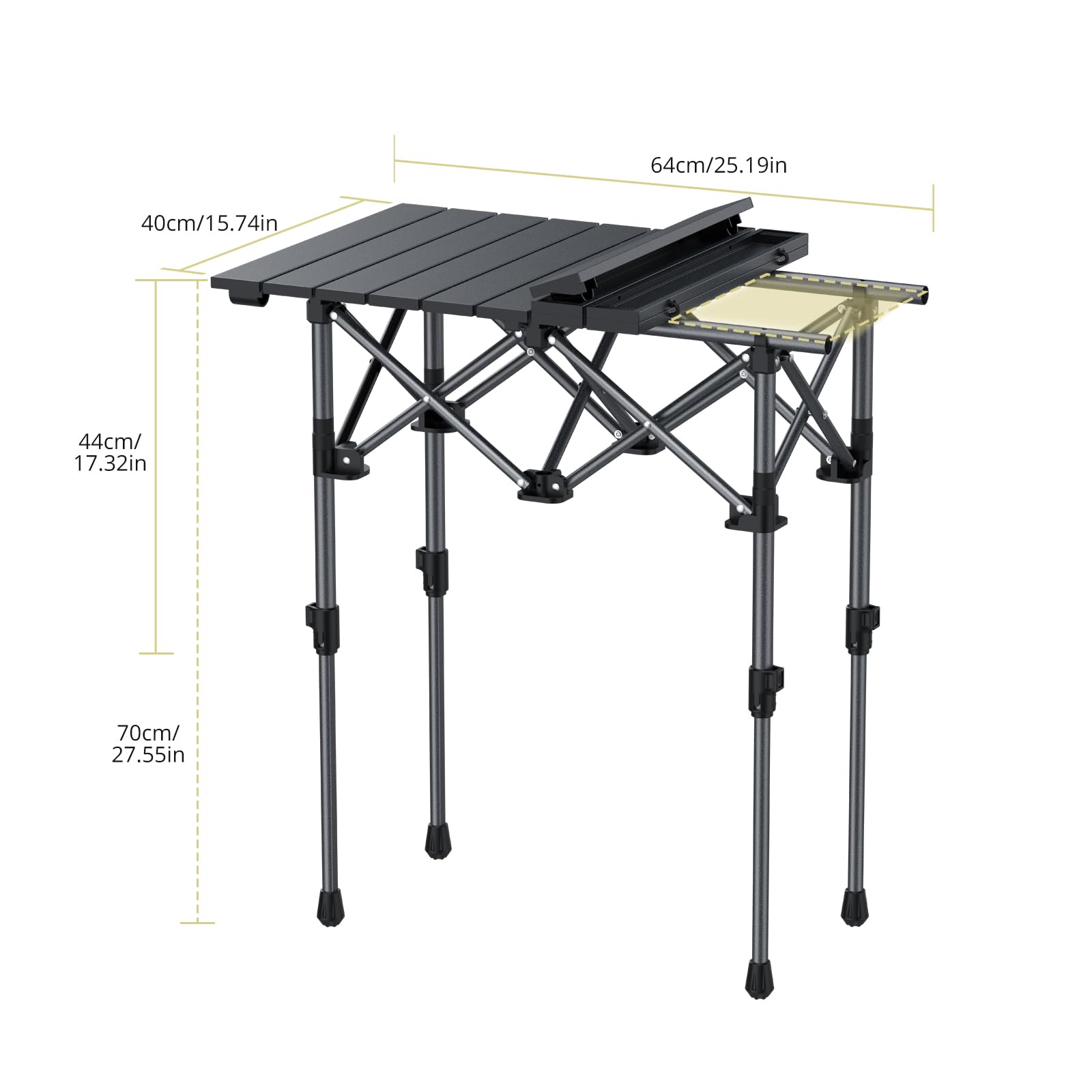 Anbte Table de Camping 64 cm Pliable, 2 Hauteurs Réglables, Aluminium avec Panier de Rangement et Sac, Étanche, Légère 64 x 40 cm, pour Barbecue, Pique-Nique, Voyage Extérieur, Noire