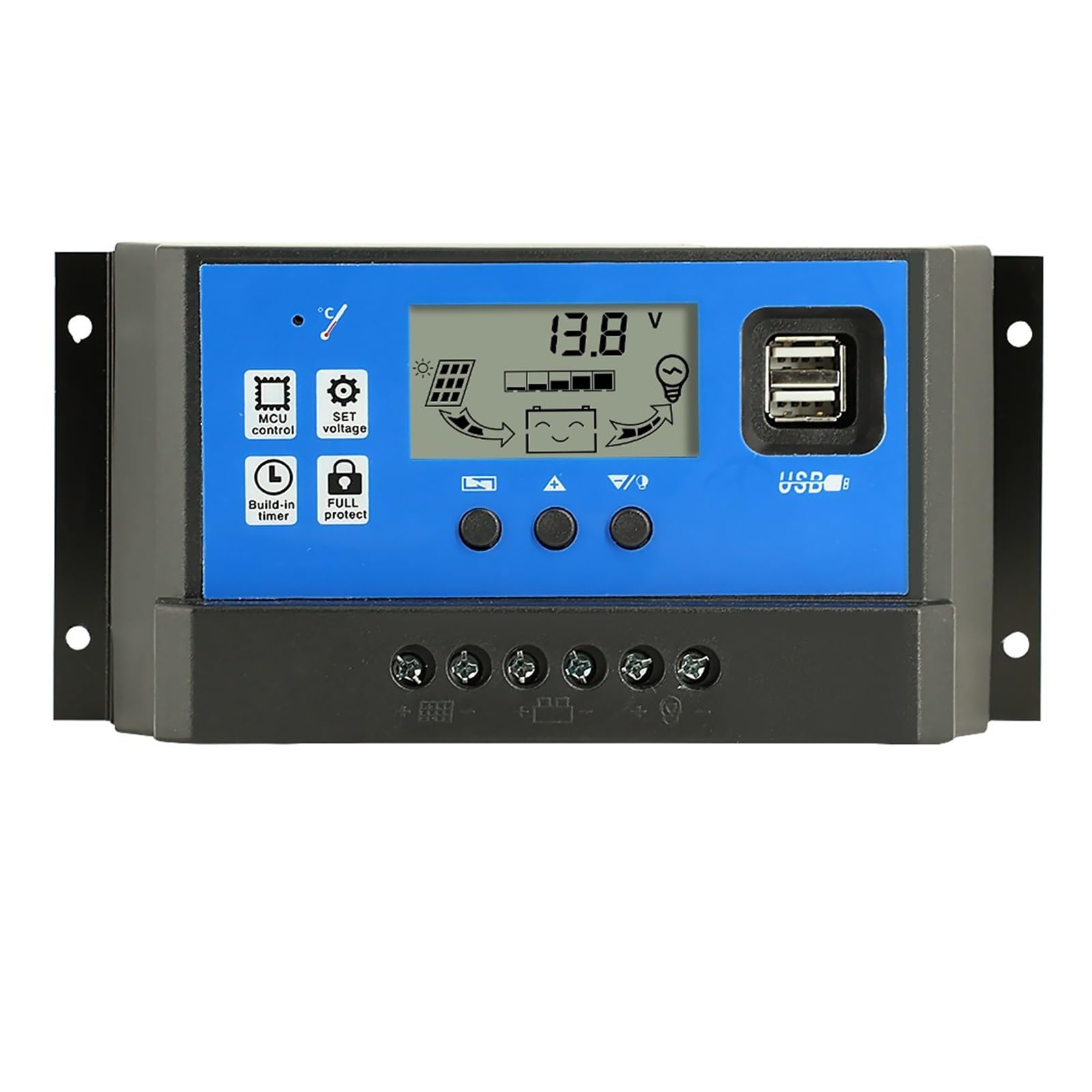 Solar Charge Controller, Solar Regulator 12V/24V 30A 20A 10A Charger LCD Display Dual USB Output 5V(10A)