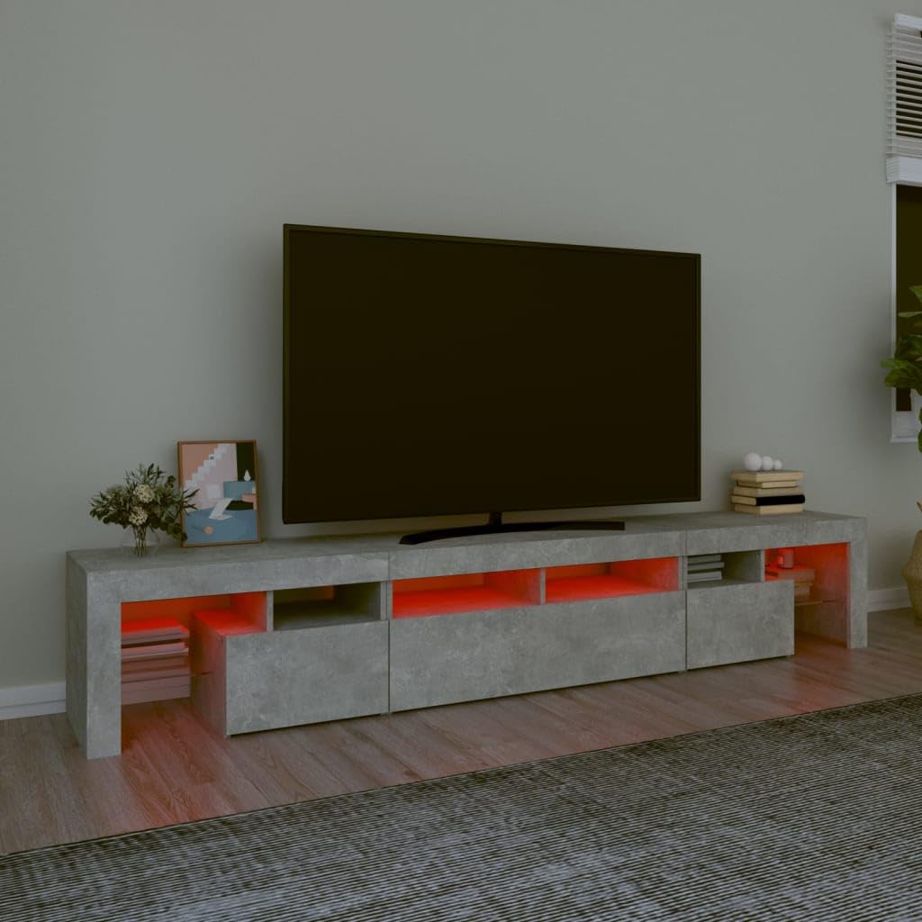 Mueble de TV con Luces LED Gris hormigón 230x36,5x40 cm