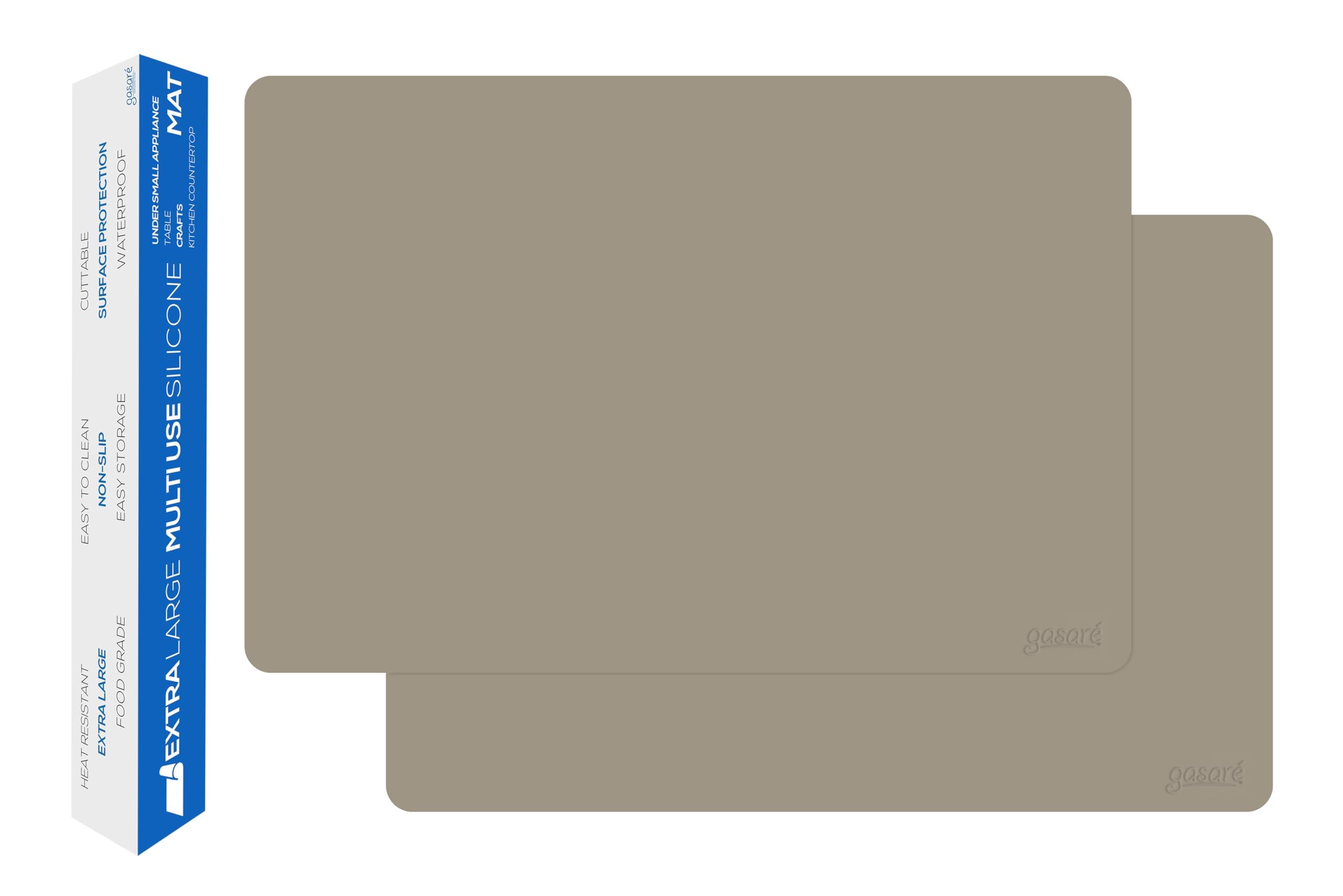 gasare, Extra Large, Thicker, Silicone Mats, Countertop Protector, Kitchen Counter Mat, Heat Resistant, Washable, Non Slip, 25 x 17 Inches x 1.4 mm, Set of 2, Taupe