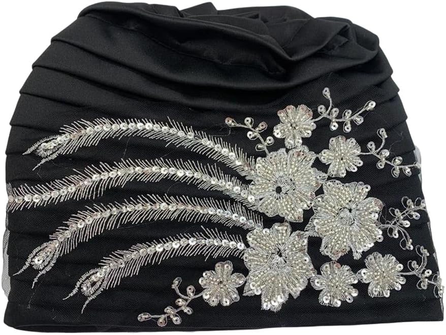 Dvbfufv Women Luxury Embroidery Pleated Turban Cap African Female Headwrap Bonnet Lady Muslim Turban Hat