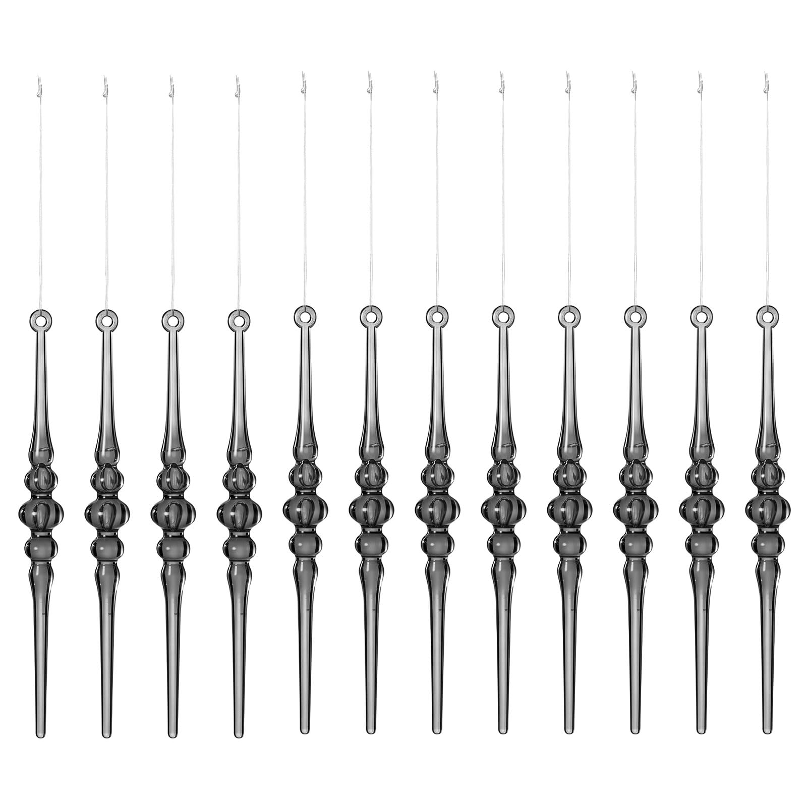 Icicle Ornaments for Christmas Tree Decor, 12 Piece Long Ornament Set for Wreaths, Garlands, and Mantels Icicle Ornament Set Acrylic Tree Decor Prestrung Branch Accents Wreath Ornaments Garland Winter