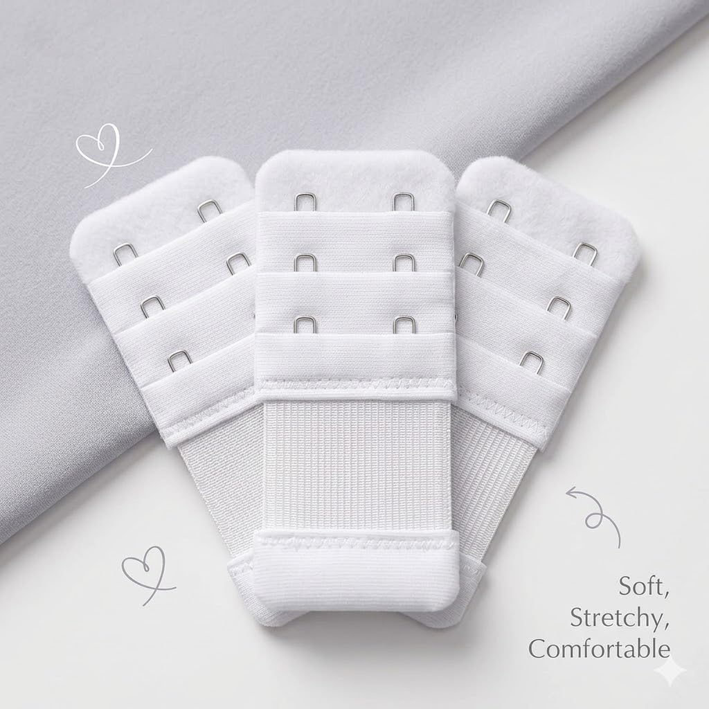 Women’s Bra Extenders 2 Hook/3 Hook Stretchy Bra Extension Strap, Soft Elastic Bra Size Extender for Comfortable Fit